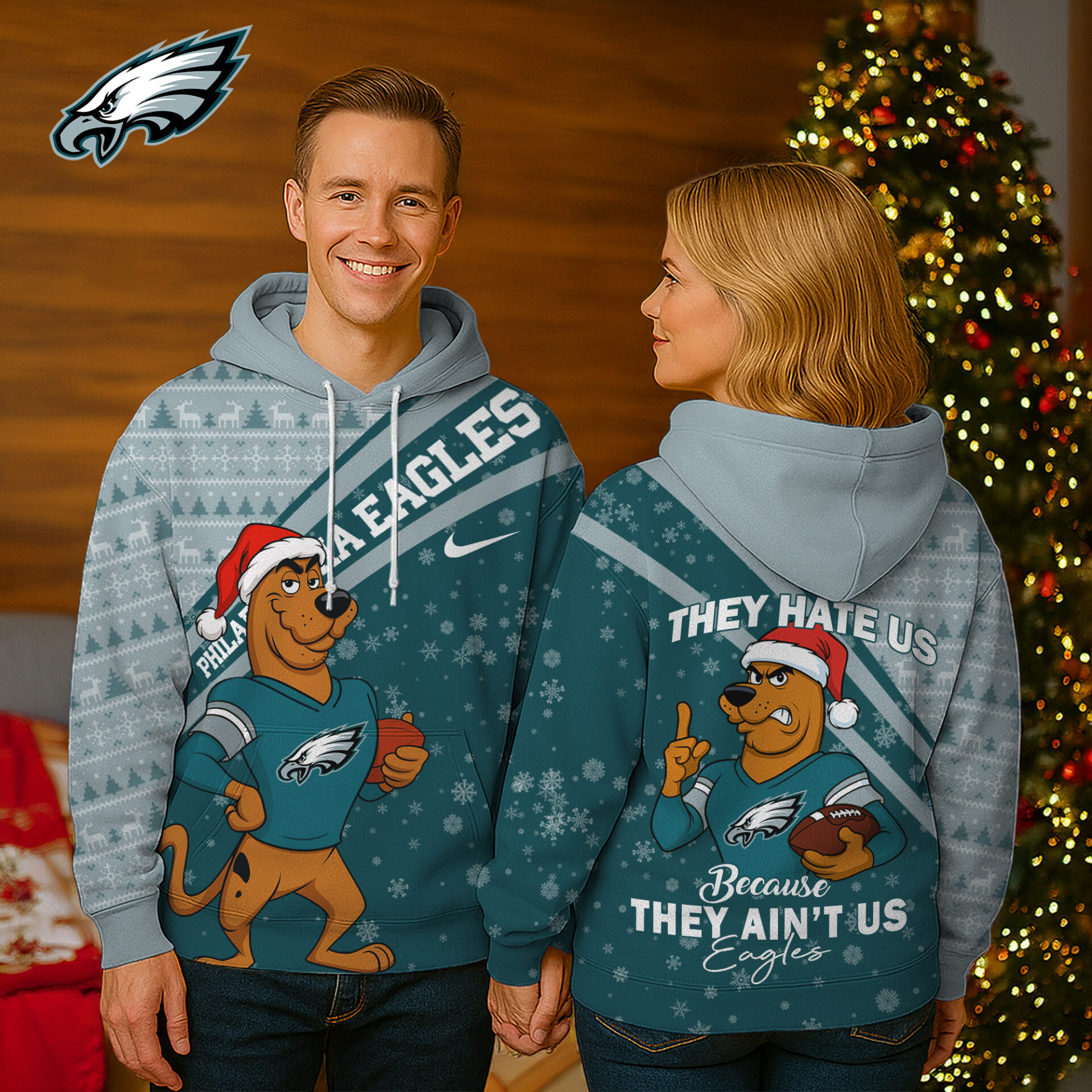 Buildercar - Philadelphia Eagles Premium NFL Funny Christmas Scooby Doo 3D Hoodie