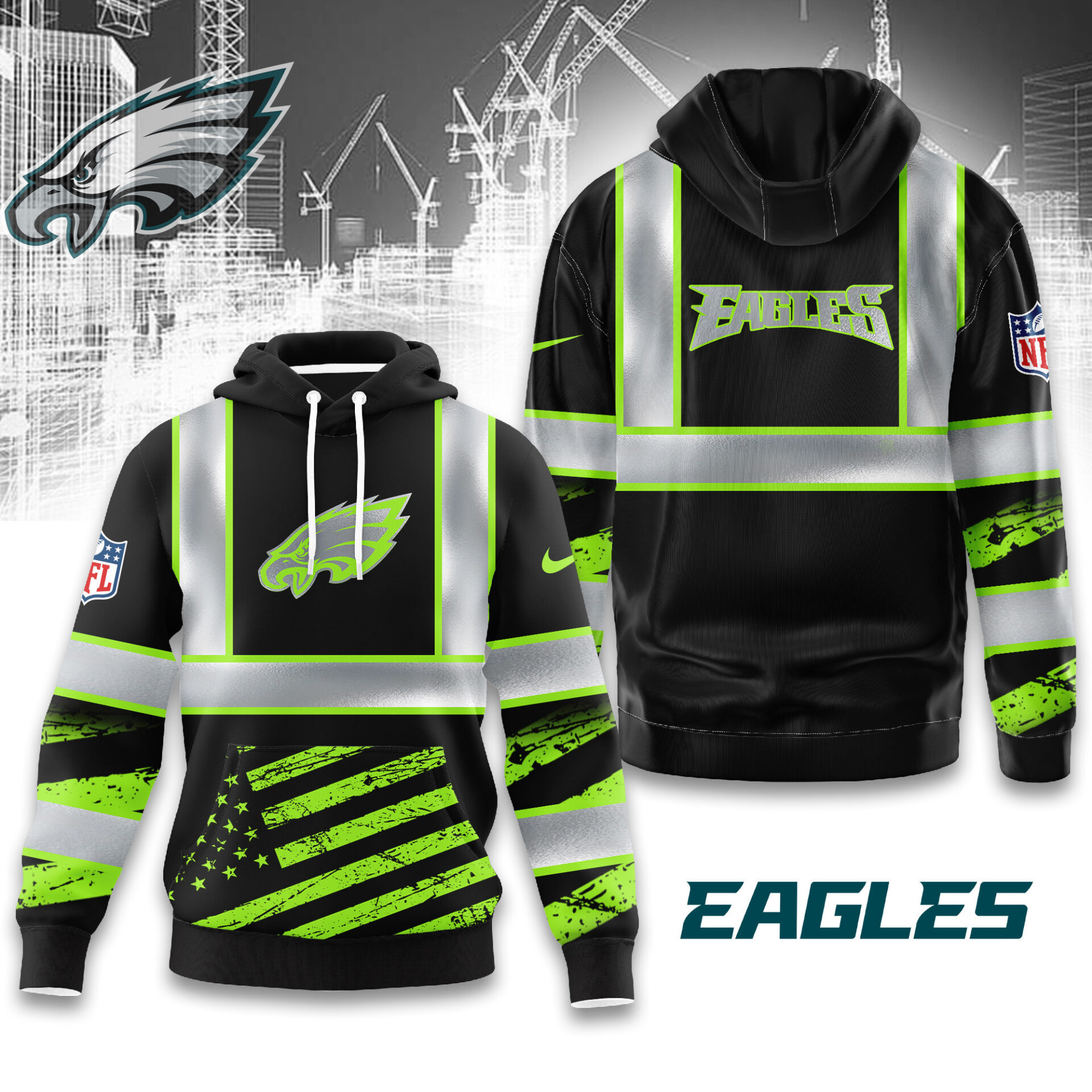 Buildercar - Philadelphia Eagles | Premium NFL Safety Hi-Vis Hoodie