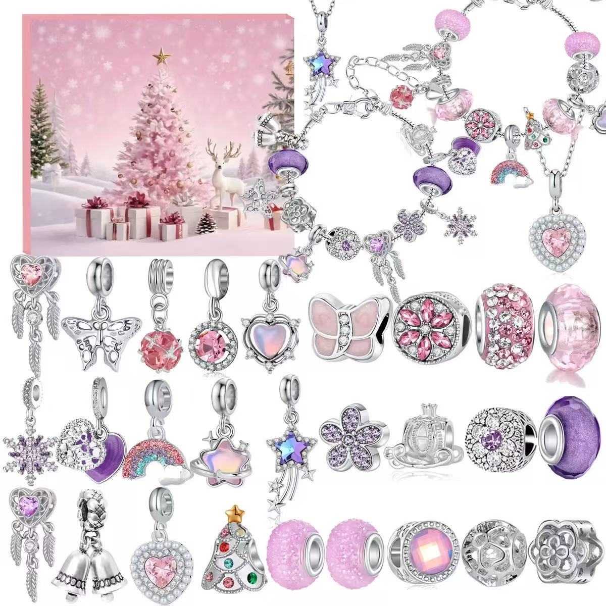 Buildercar - Pink Christmas Advent Calendar DIY Charm Jewelry Set -2D Acrylic