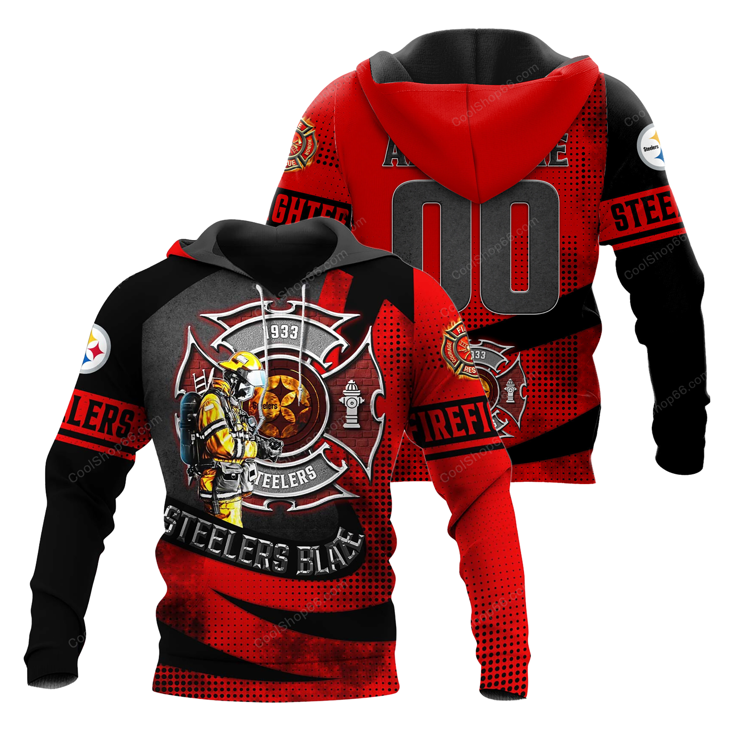 Buildercar - Pittsburgh Steelers Blaze Line x NFL Custom Name & Number Hoodie