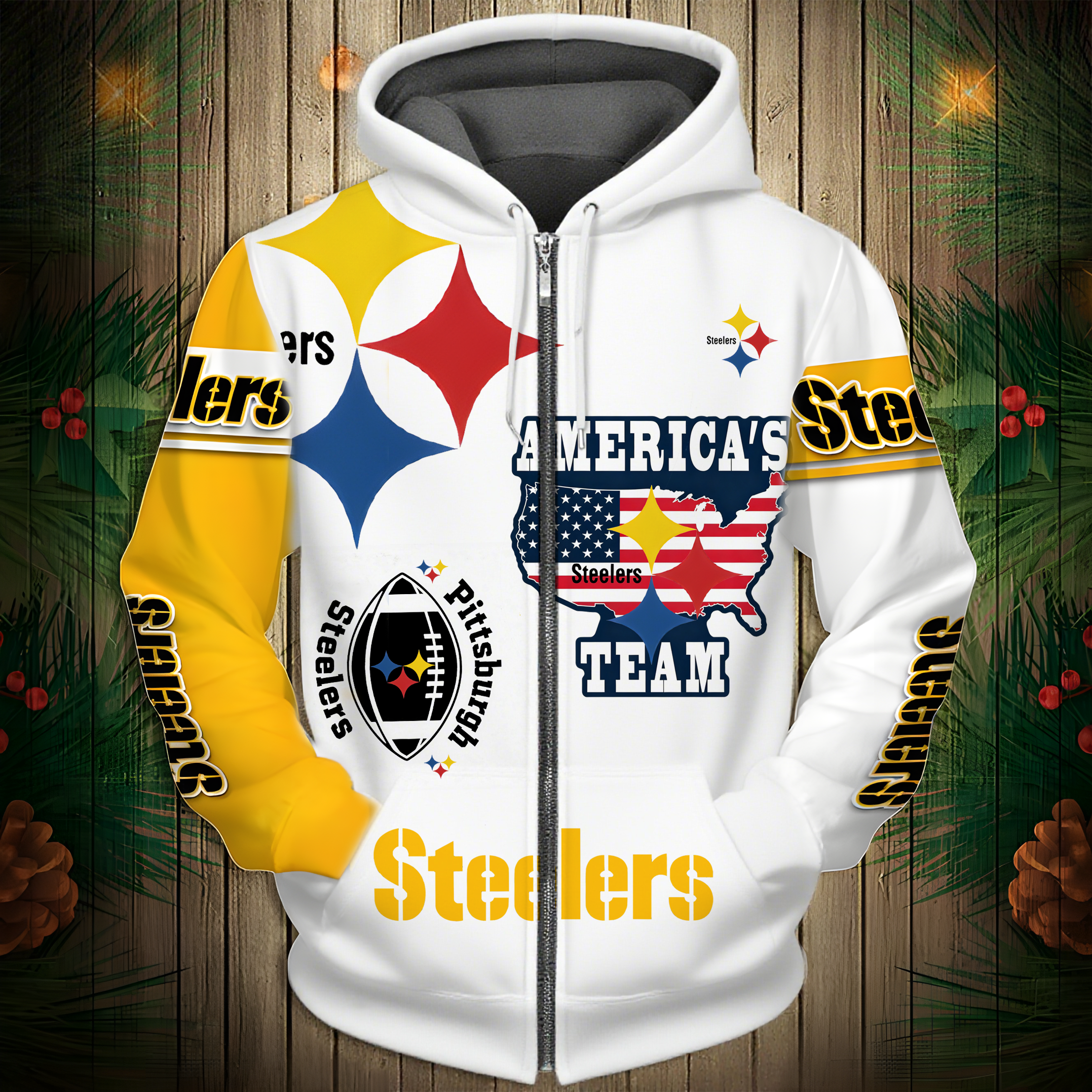 Buildercar - Pittsburgh Steelers Hoodie Unisex NFL Pullover Hoodie for Football Fans hm10112566