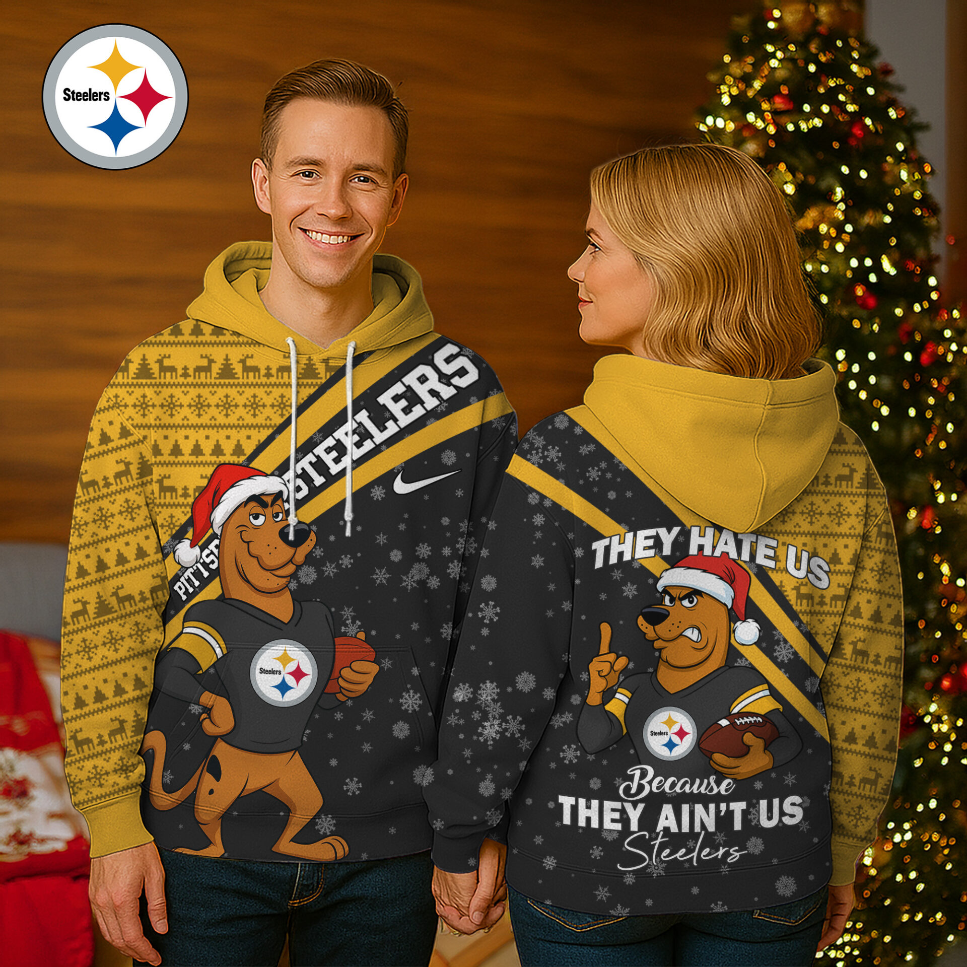 Buildercar - Pittsburgh Steelers Premium NFL Funny Christmas Scooby Doo 3D Hoodie