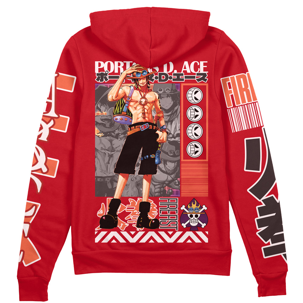 Buildercar - Portgas D. Ace One Piece Streetwear Zip Hoodie Jacket