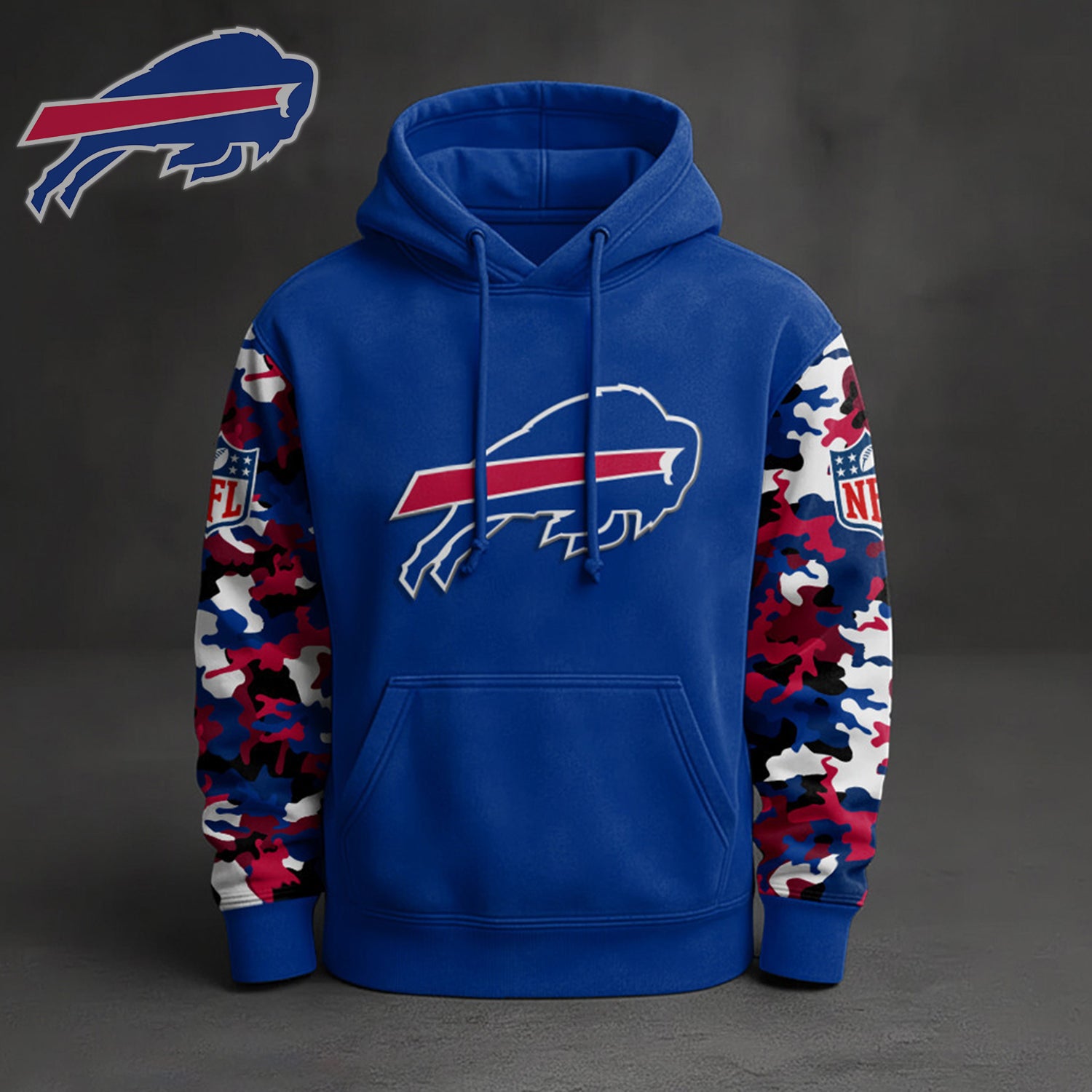 Buildercar - Premium NFL Buffalo Bills Camo Arm Pullover Hoodie V1