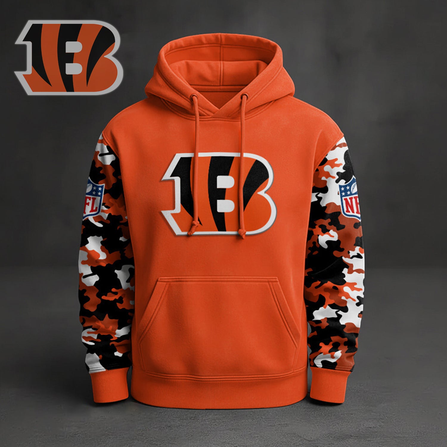 Buildercar - Premium NFL Cincinnati Bengals Camo Arm Pullover Hoodie V1