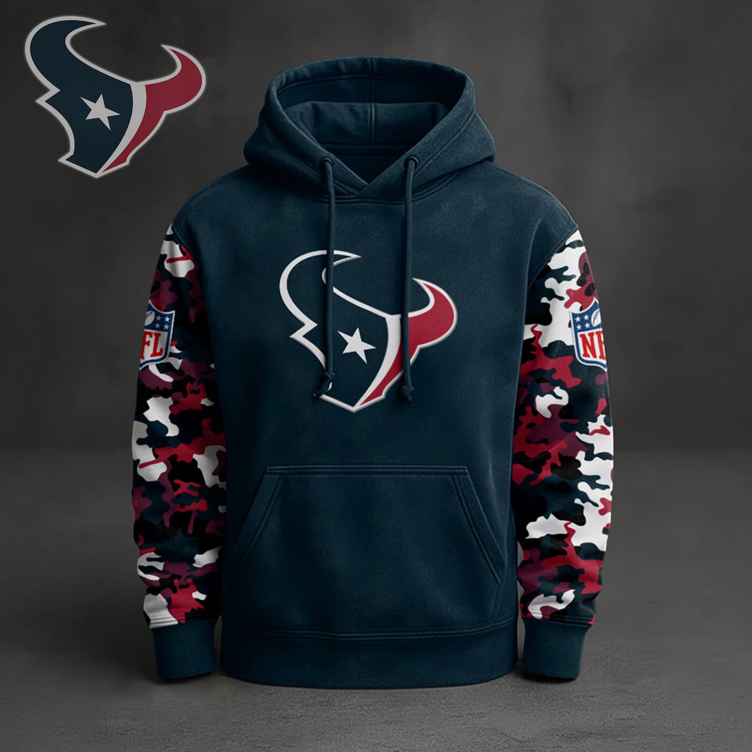Buildercar - Premium NFL Houston Texans Camo Arm Pullover Hoodie V1