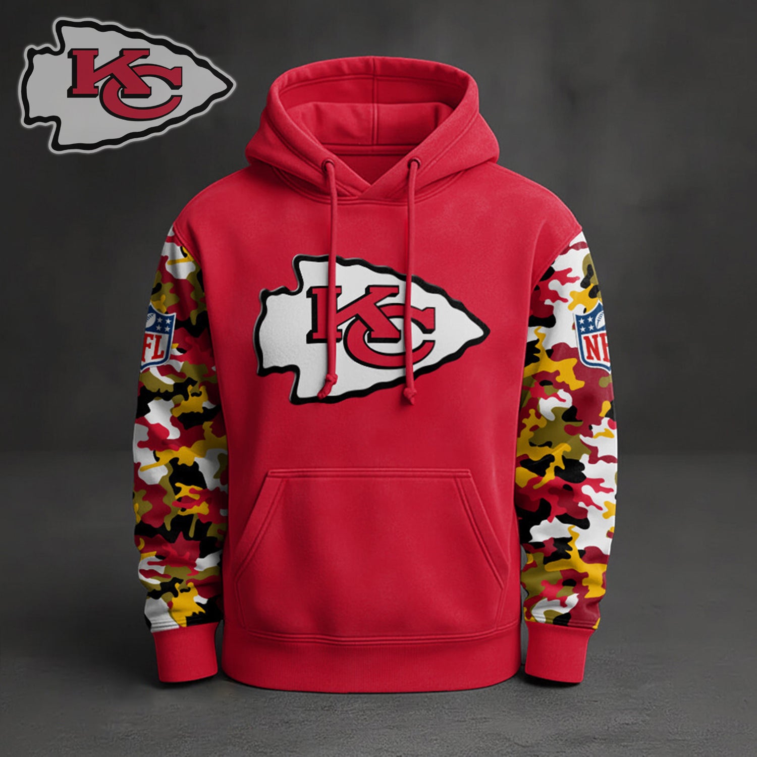 Buildercar - Premium NFL Kansas City Chiefs Camo Arm Pullover Hoodie V1