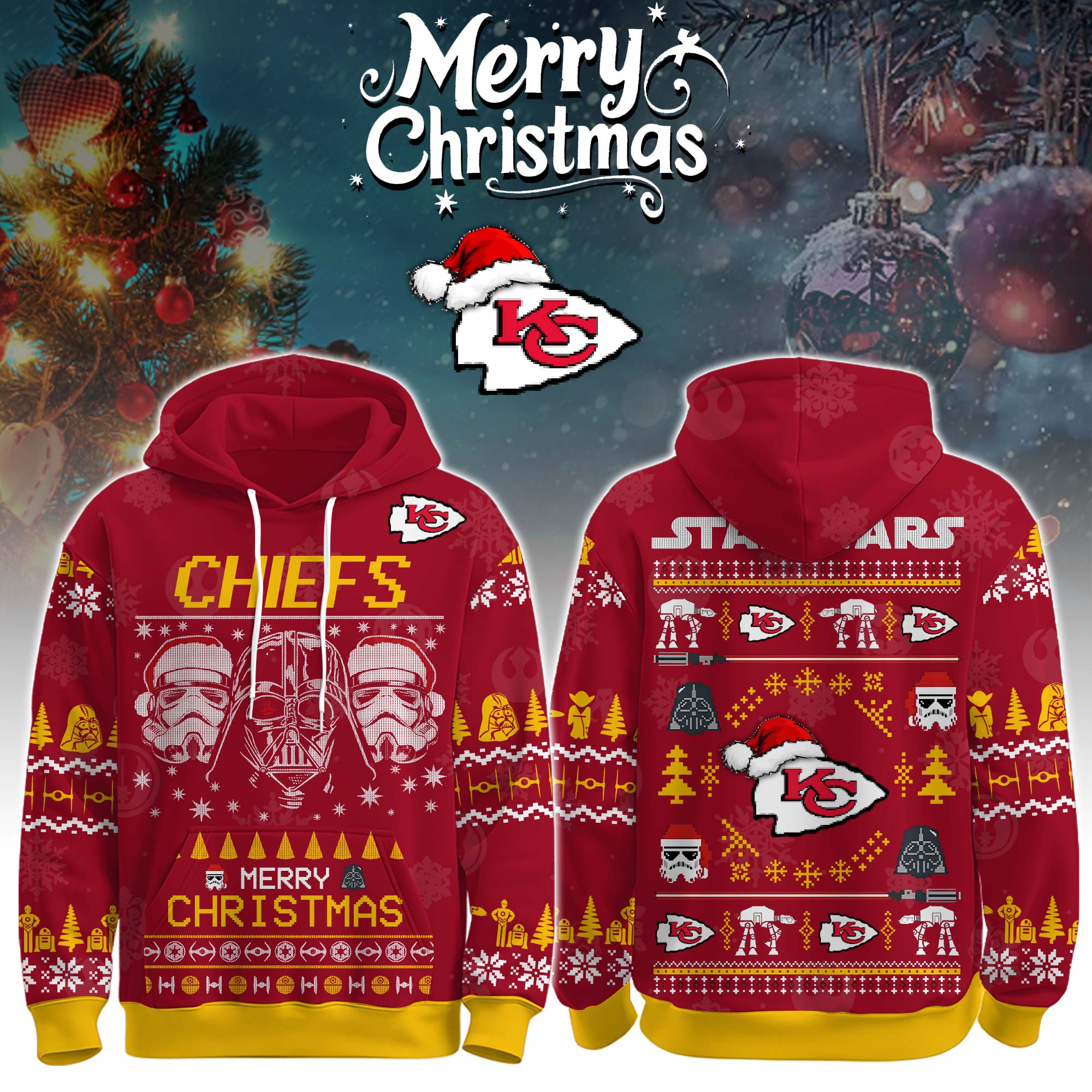 Buildercar - Premium NFL Kansas City Chiefs x StarwArsenal Merry Christmas Hoodie V1