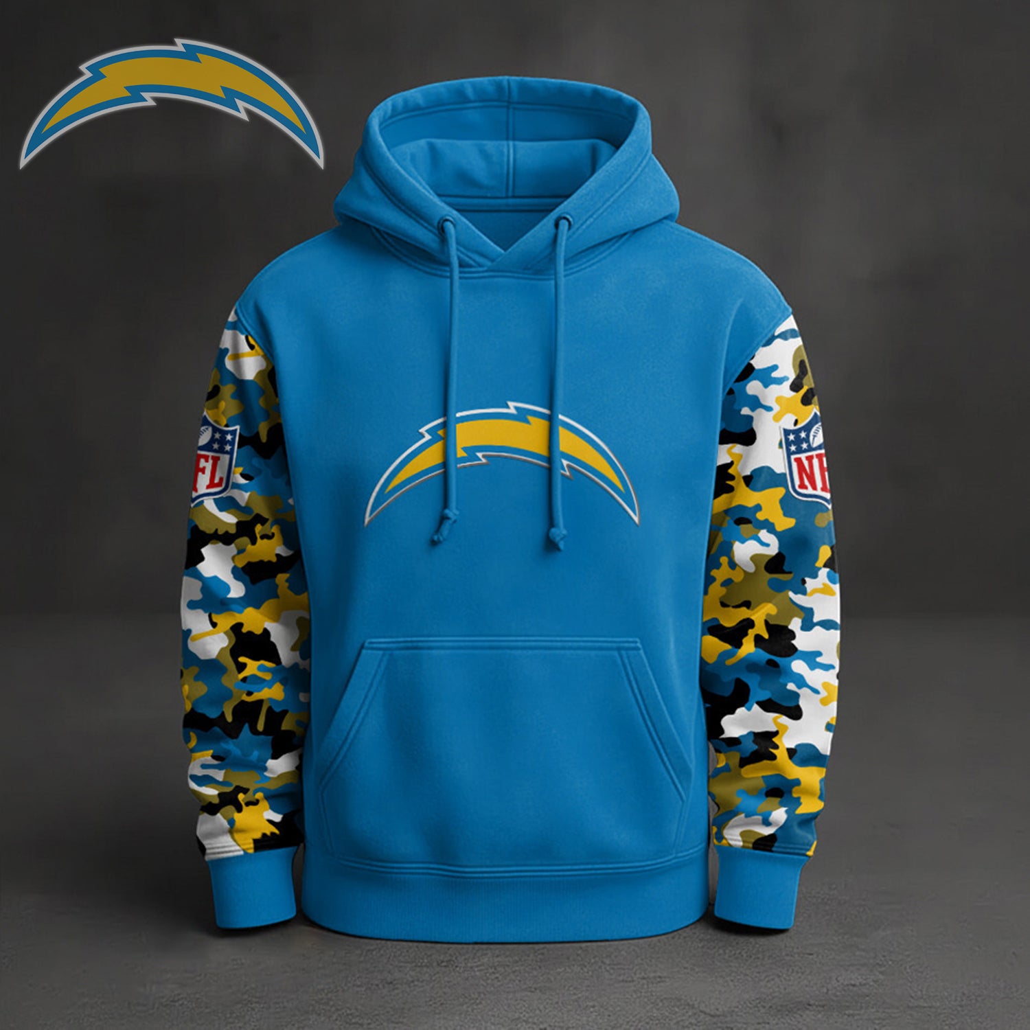 Buildercar - Premium NFL Los Angeles Chargers Camo Arm Pullover Hoodie V1
