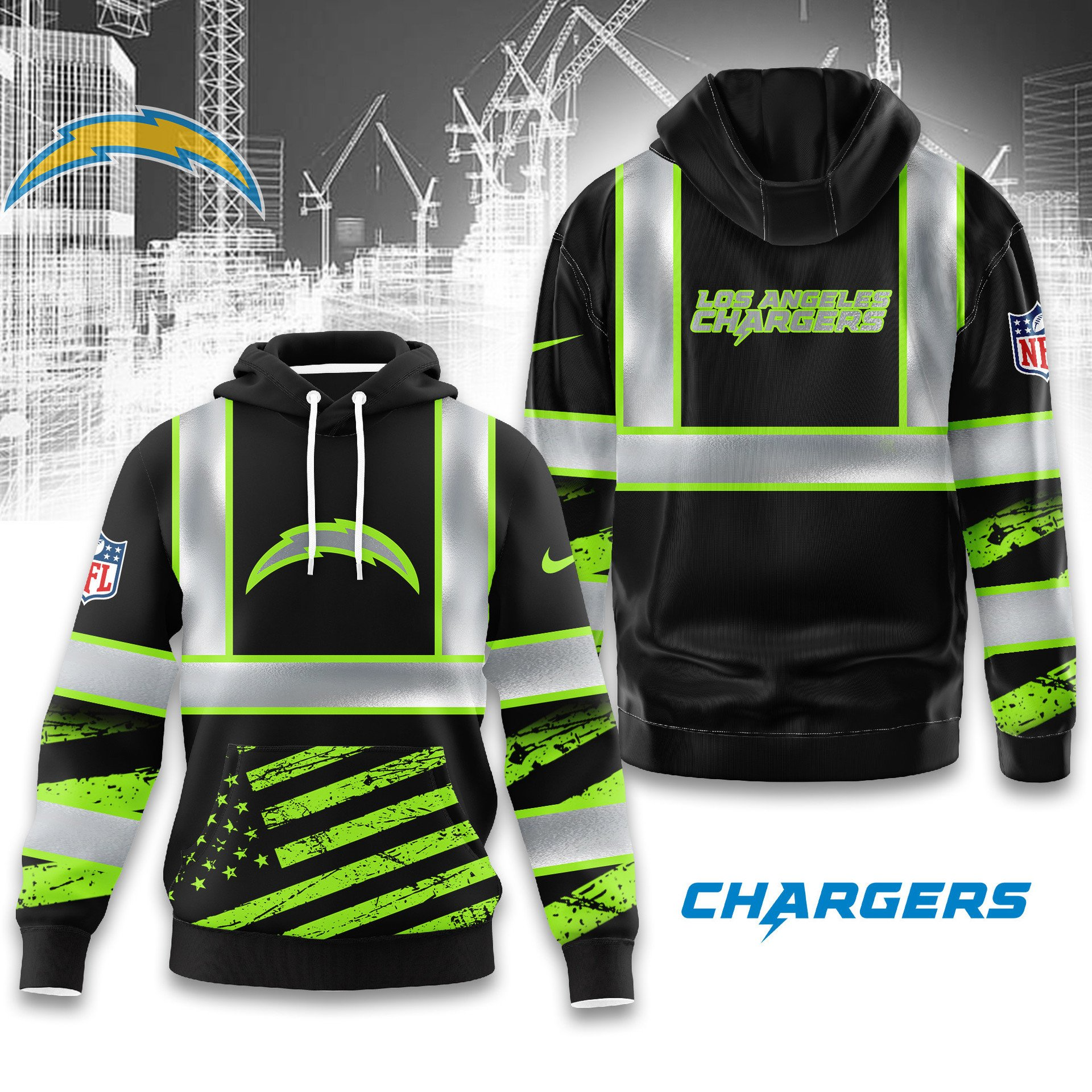 Buildercar - Premium NFL Los Angeles Chargers Safety Hi-Vis Hoodie