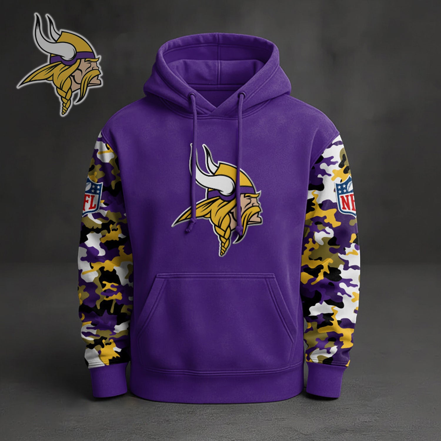 Buildercar - Premium NFL Minnesota Vikings Camo Arm Pullover Hoodie V1