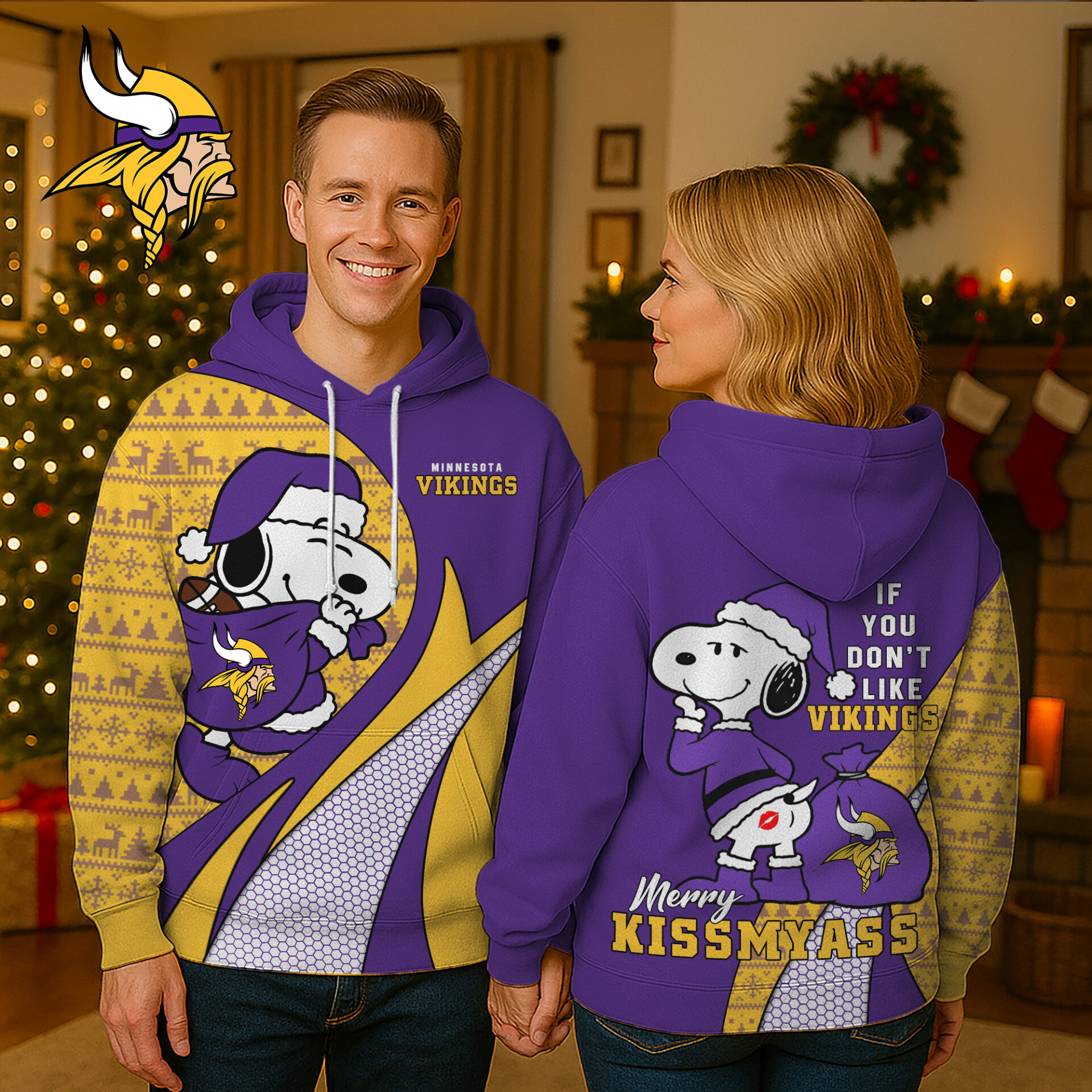 Buildercar - Premium NFL Minnesota Vikings x Snoopy Funny Christmas Hoodie V1