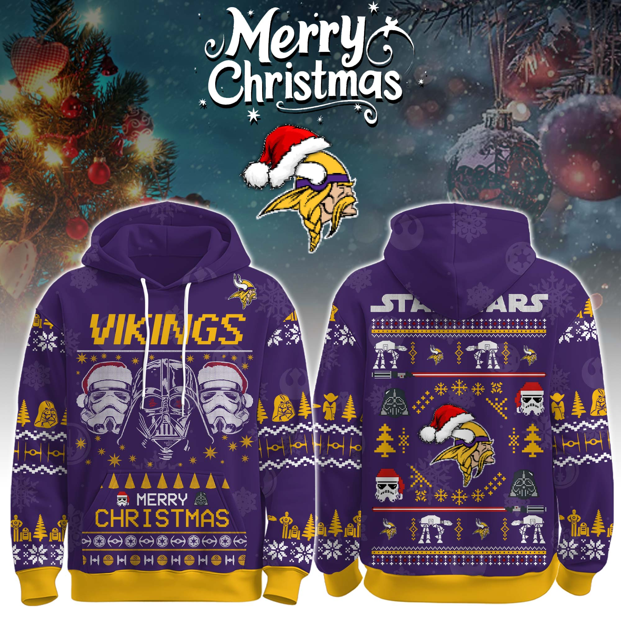 Buildercar - Premium NFL Minnesota Vikings x StarwArsenal Merry Christmas Hoodie V1