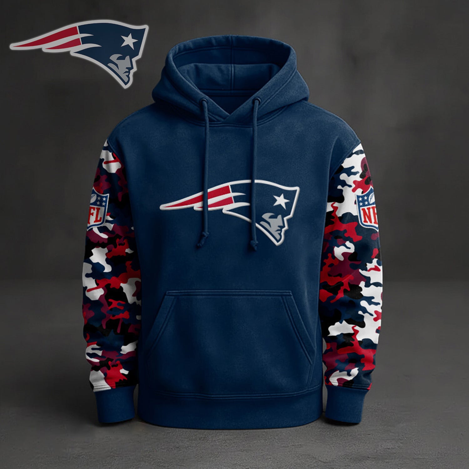 Buildercar - Premium NFL New England Patriots Camo Arm Pullover Hoodie V1