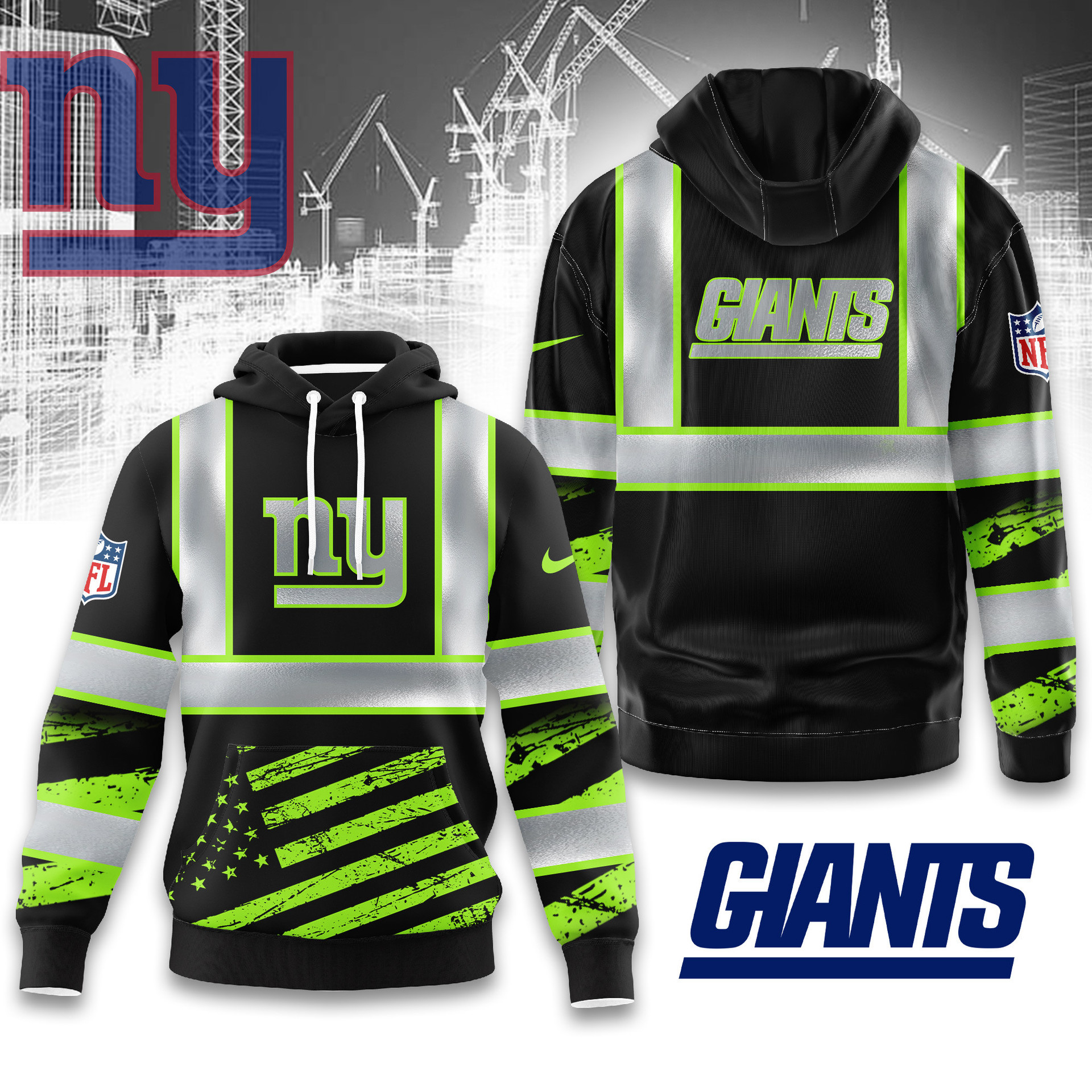 Buildercar - Premium NFL New York Giants Safety Hi-Vis Hoodie 