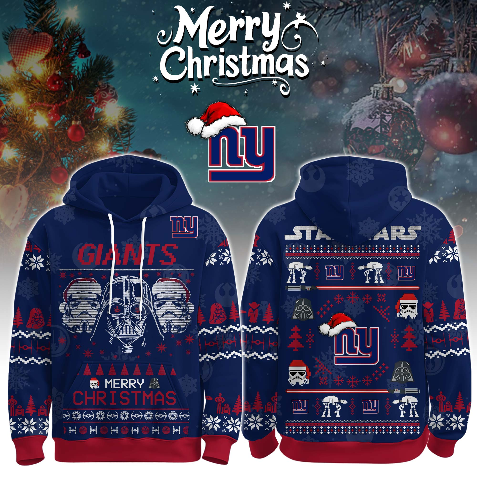 Buildercar - Premium NFL New York Giants x StarwArsenal Merry Christmas Hoodie V1