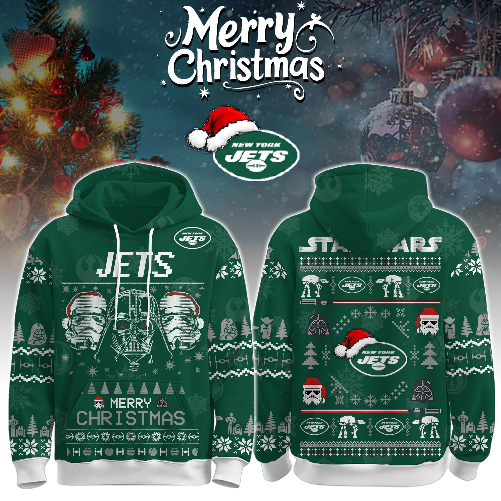 Buildercar - Premium NFL New York Jets x StarwArsenal Merry Christmas Hoodie V1