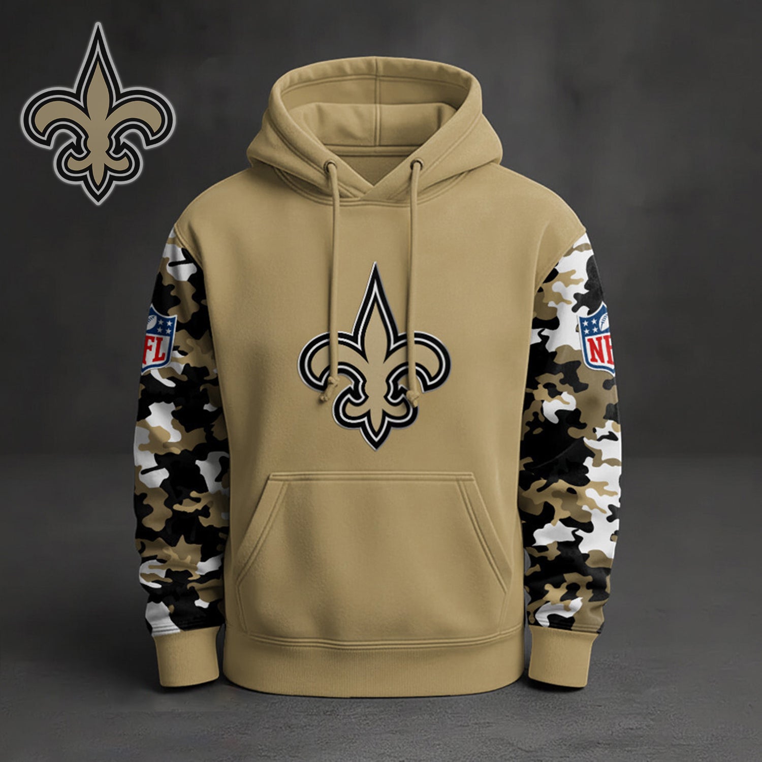 Buildercar - Premium NFL Newcastle United Orleans Saints Camo Arm Pullover Hoodie V1