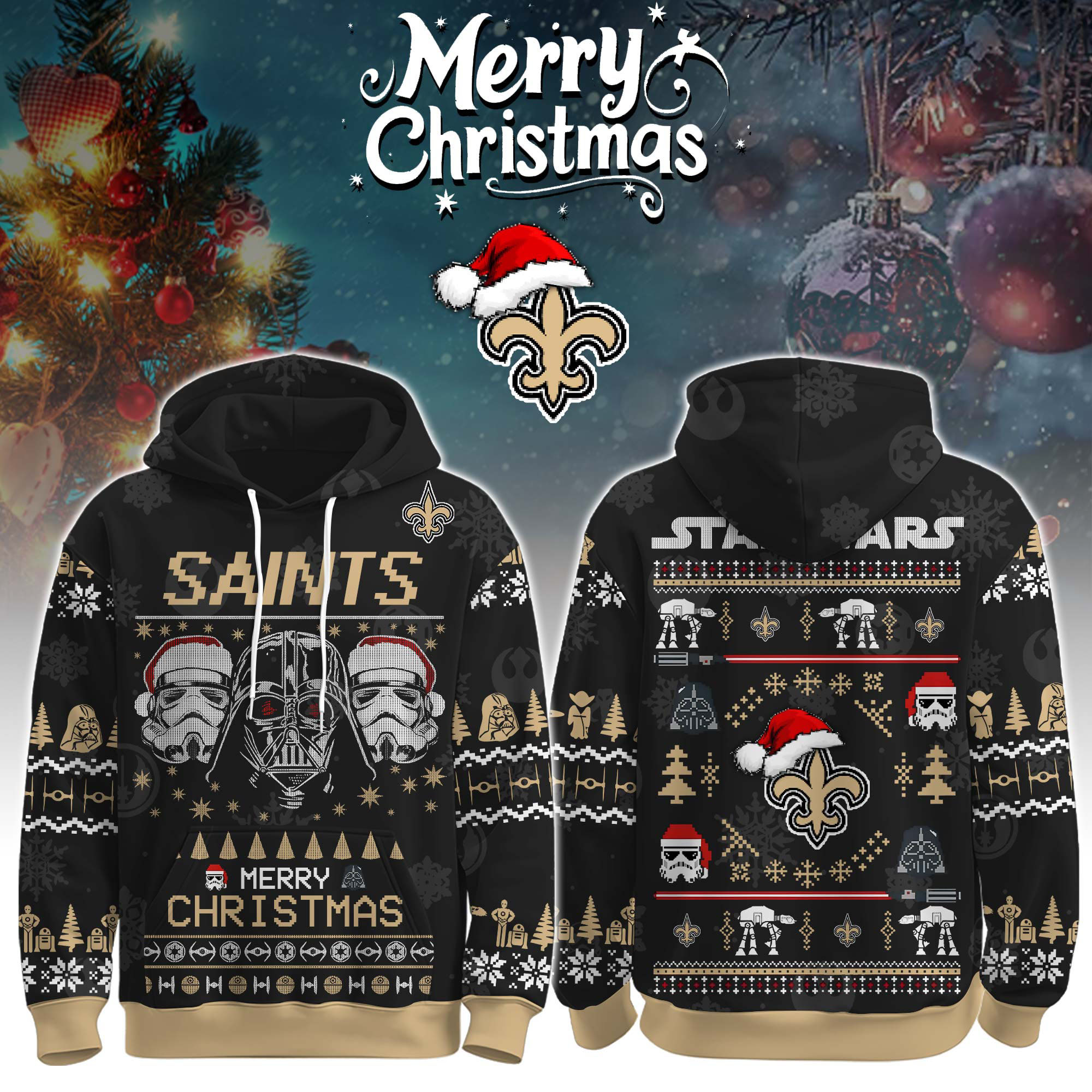 Buildercar - Premium NFL Newcastle United Orleans Saints x StarwArsenal Merry Christmas Hoodie V1