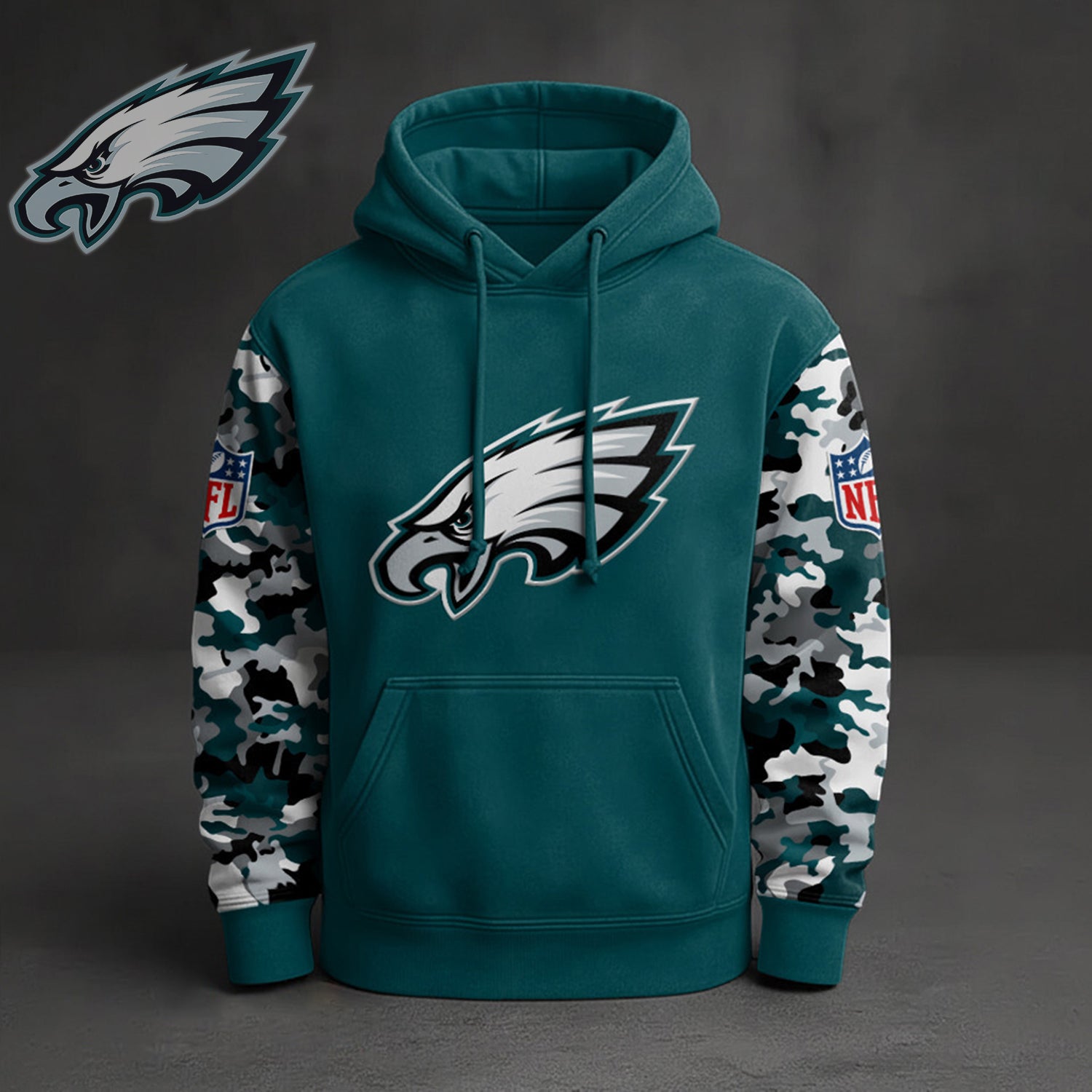 Buildercar - Premium NFL Philadelphia Eagles Camo Arm Pullover Hoodie V1