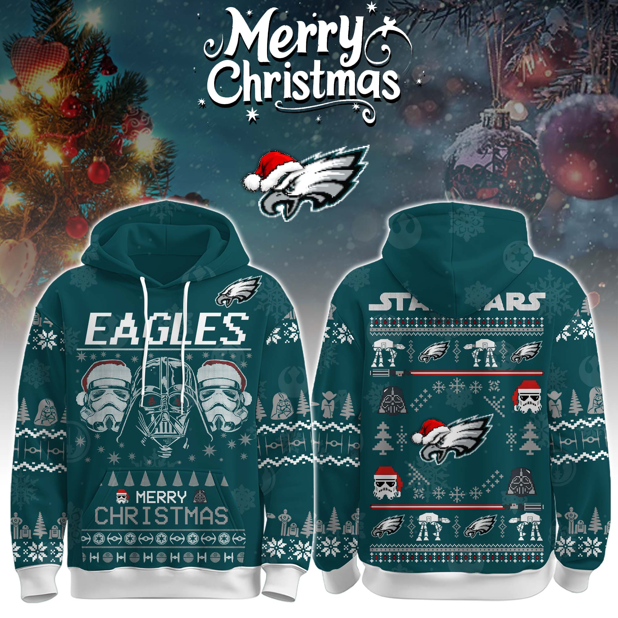 Buildercar - Premium NFL Philadelphia Eagles x StarwArsenal Merry Christmas Hoodie V1