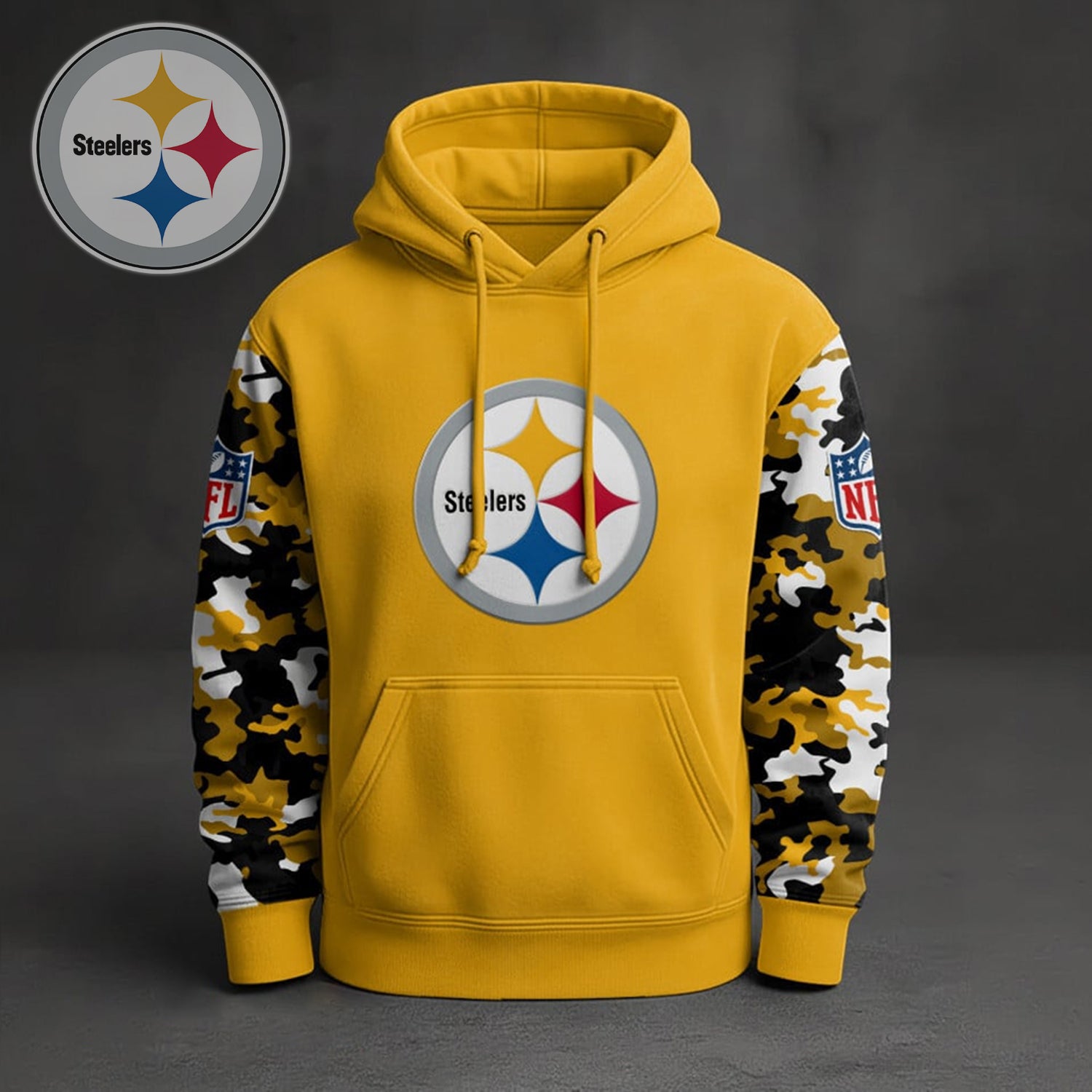 Buildercar - Premium NFL Pittsburgh Steelers Camo Arm Pullover Hoodie V1