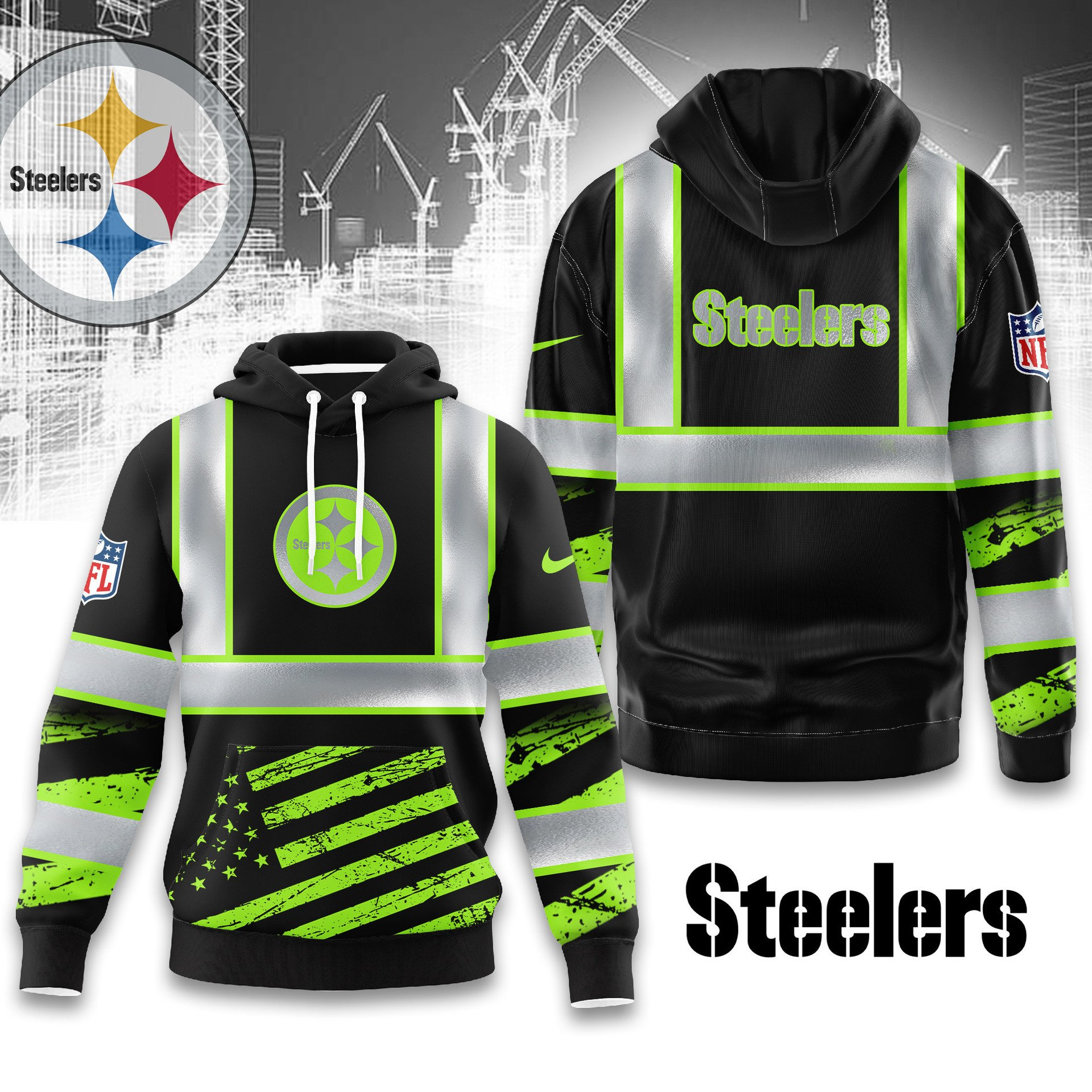 Buildercar - Premium NFL Pittsburgh Steelers Safety Hi-Vis Hoodie