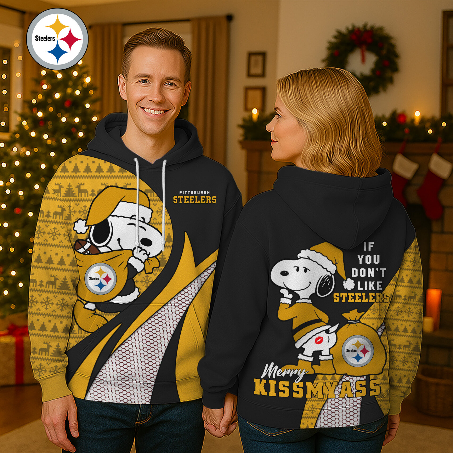 Buildercar - Premium NFL Pittsburgh Steelers x Snoopy Funny Christmas Hoodie V1