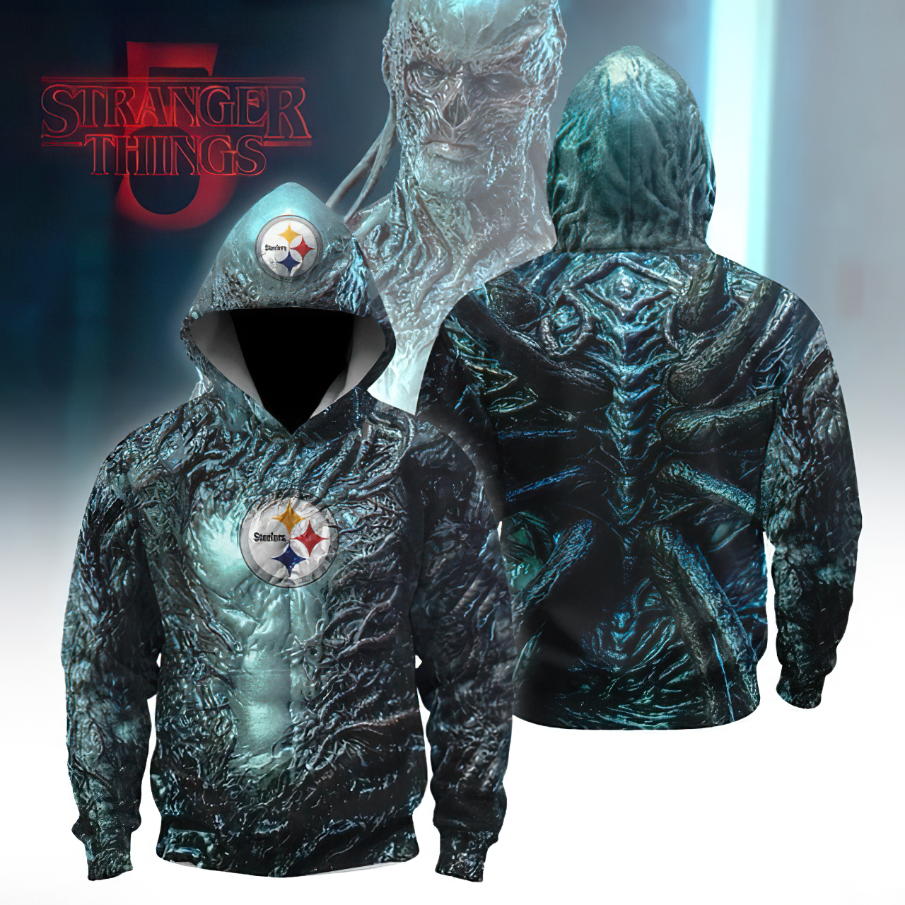 Buildercar - Premium NFL Pittsburgh Steelers x Stranger Things Crossover Hoodie