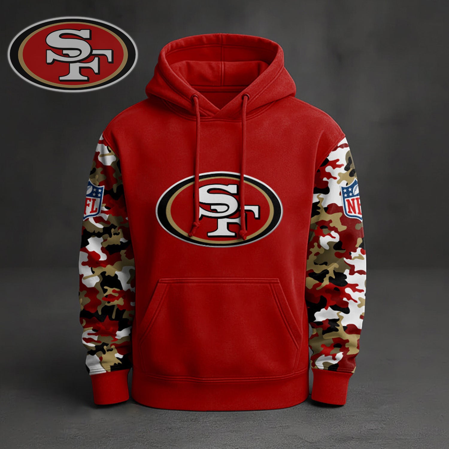 Buildercar - Premium NFL San Francisco 49ers Camo Arm Pullover Hoodie V1