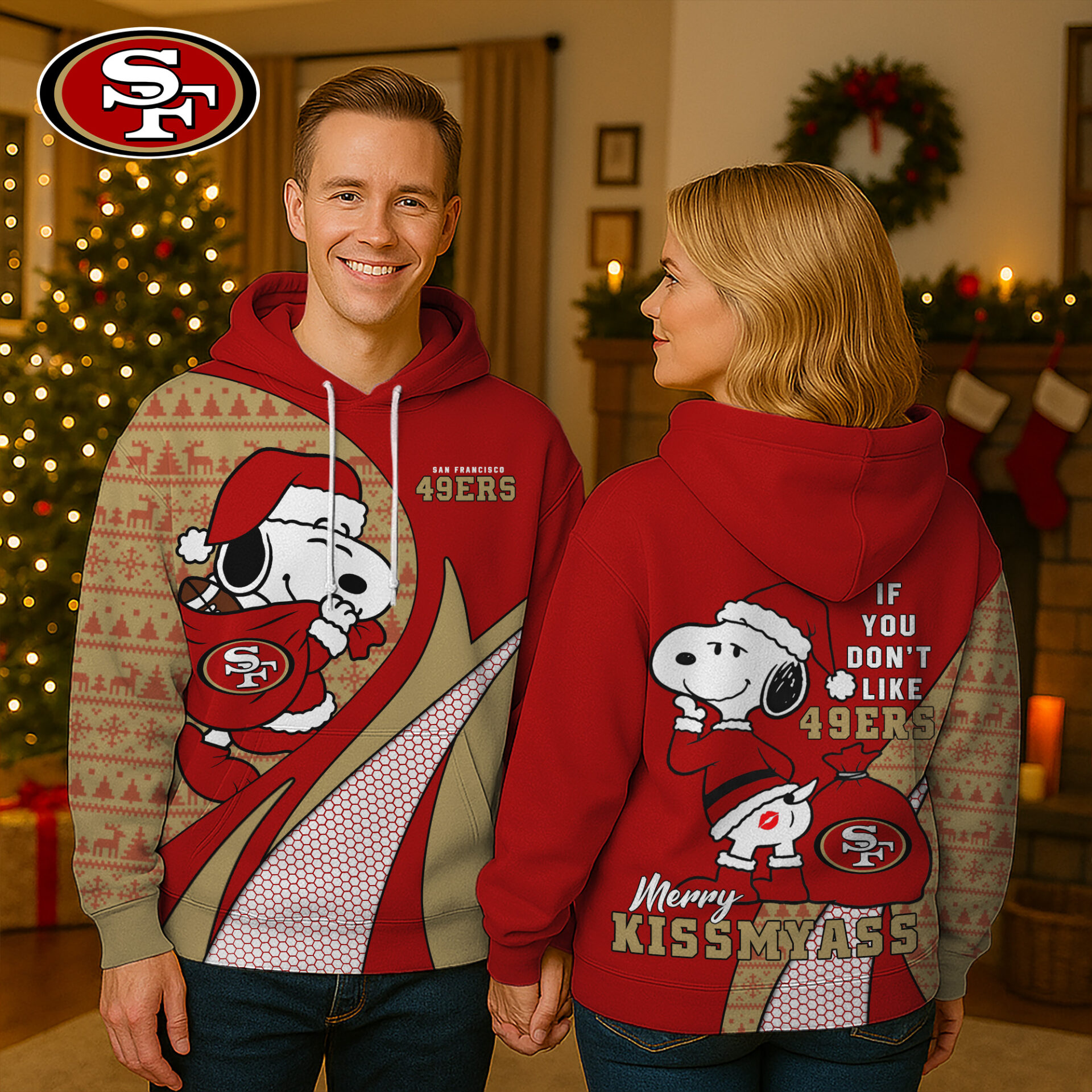 Buildercar - Premium NFL San Francisco 49ers x Snoopy Funny Christmas Hoodie V1
