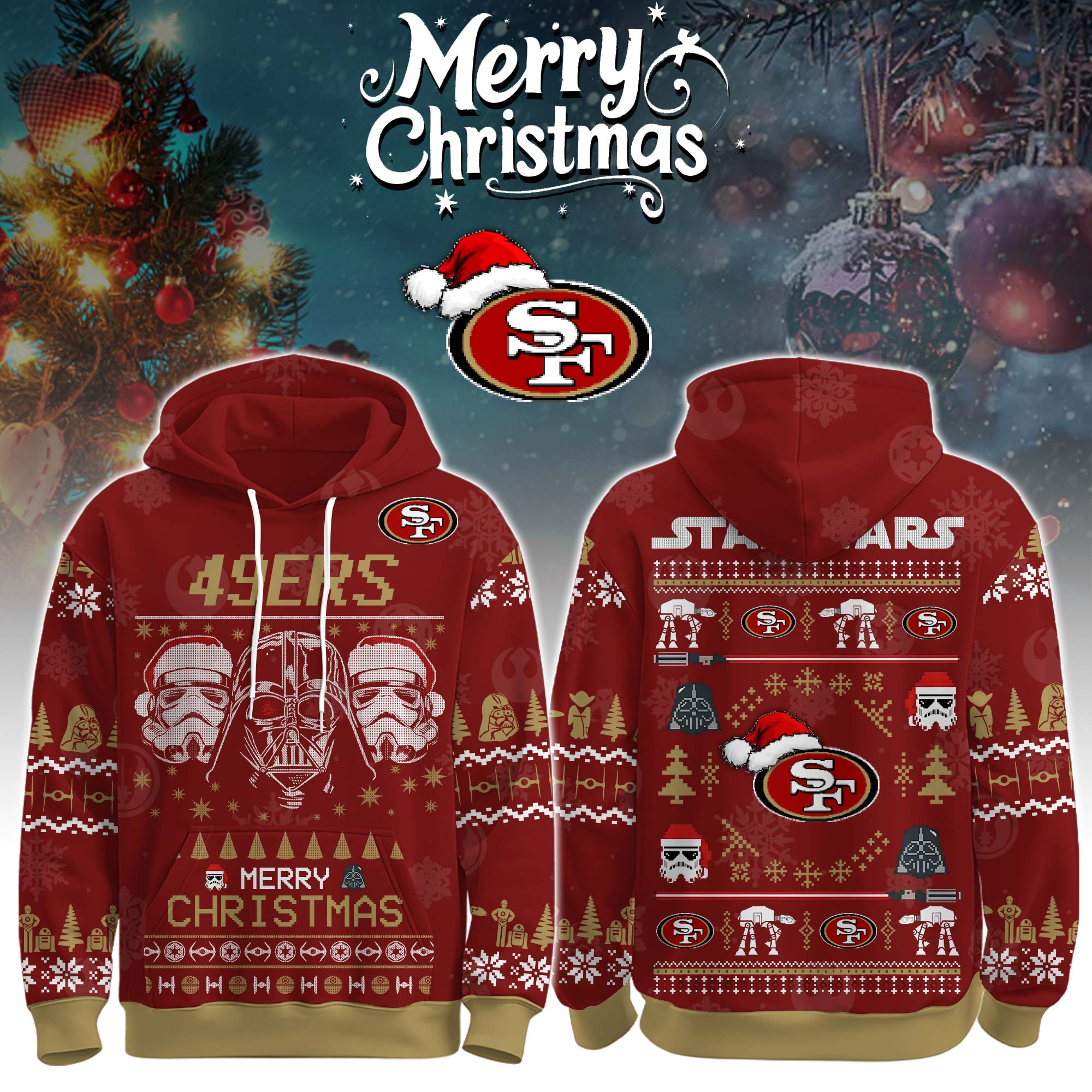 Buildercar - Premium NFL San Francisco 49ers x StarwArsenal Merry Christmas Hoodie V1