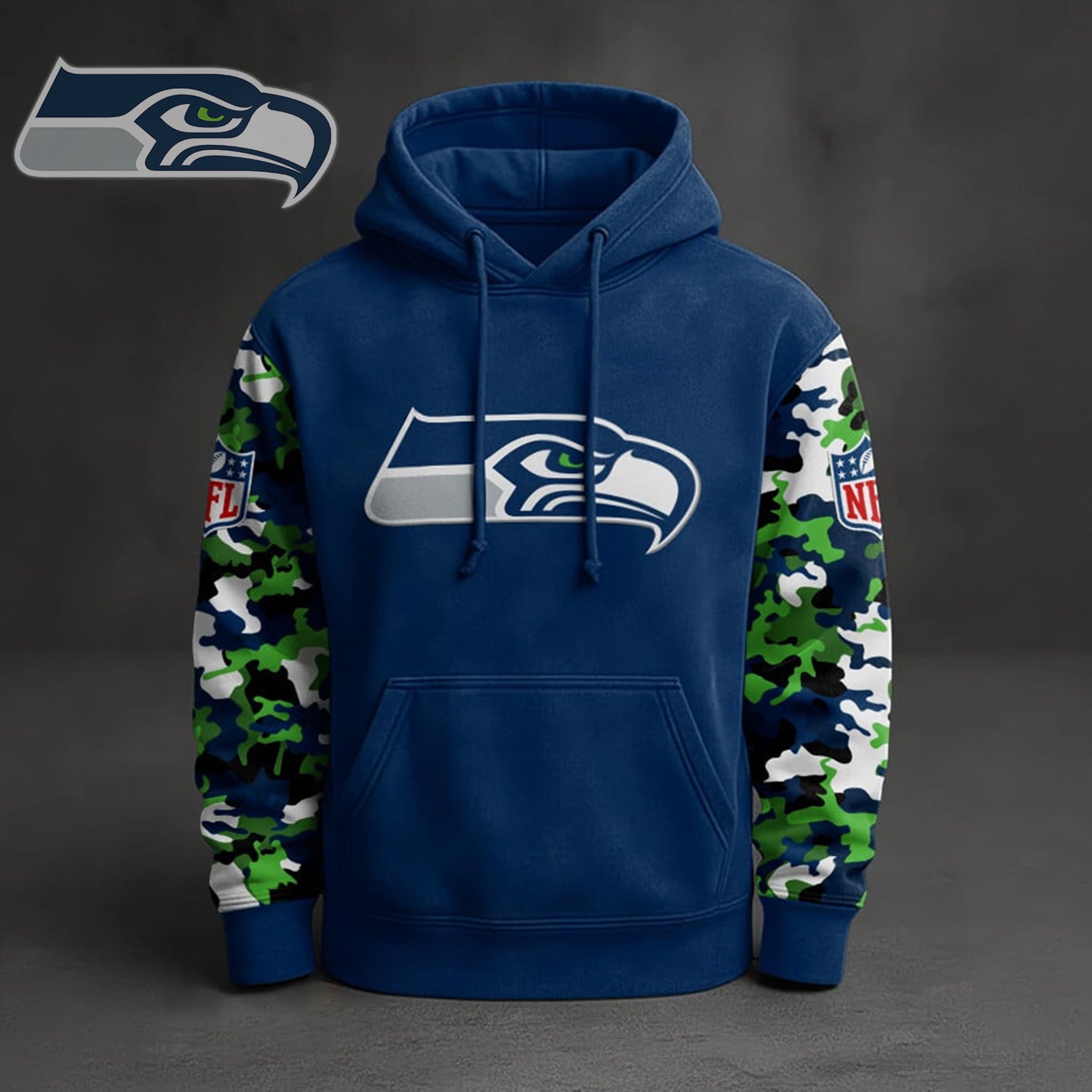 Buildercar - Premium NFL Seattle Seahawks Camo Arm Pullover Hoodie V1