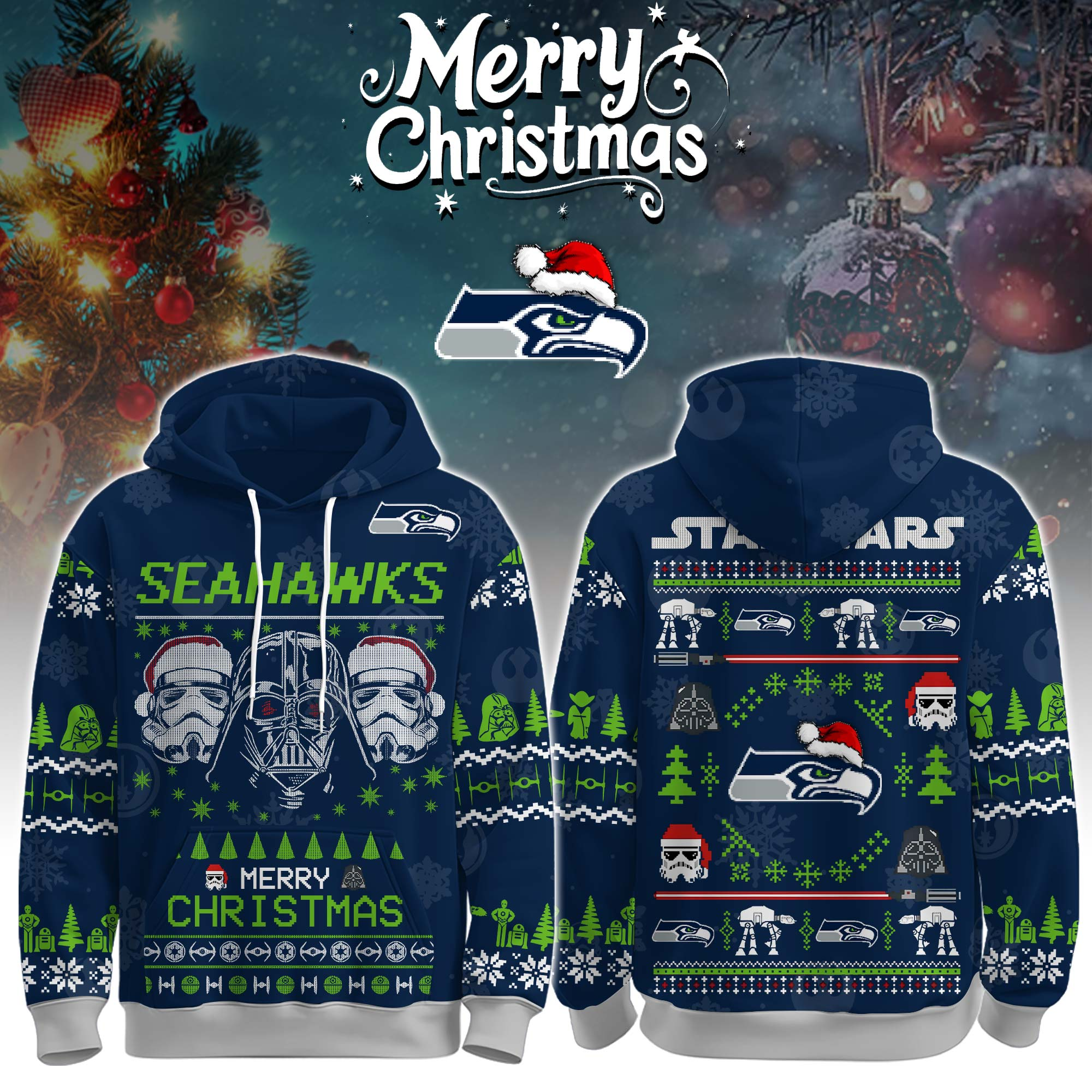 Buildercar - Premium NFL Seattle Seahawks x StarwArsenal Merry Christmas Hoodie V1