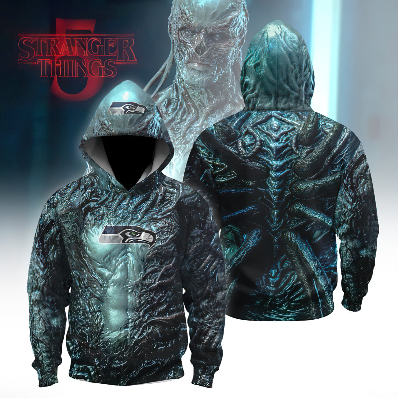 Buildercar - Premium NFL Seattle Seahawks x Stranger Things Crossover Hoodie 