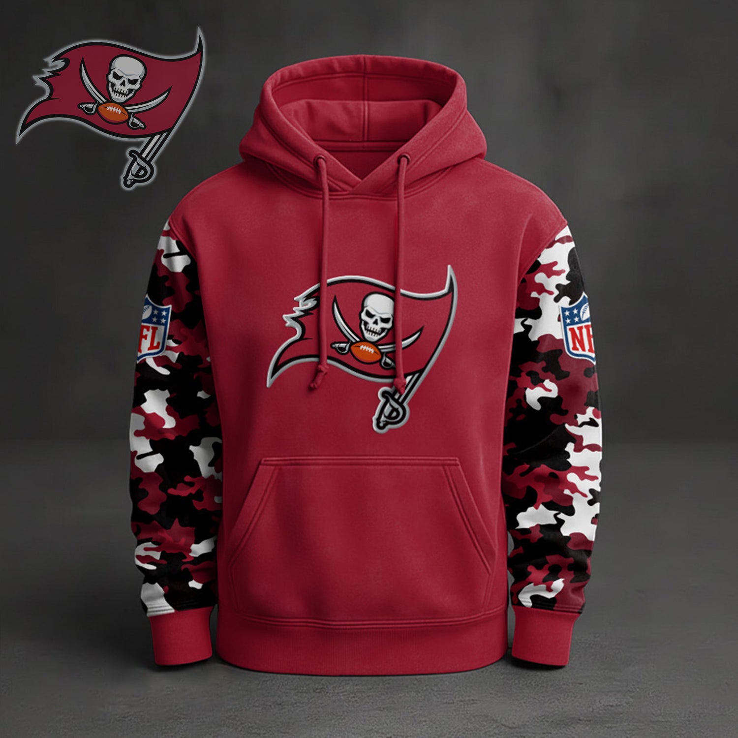 Buildercar - Premium NFL Tampa Bay Buccaneers Camo Arm Pullover Hoodie V1