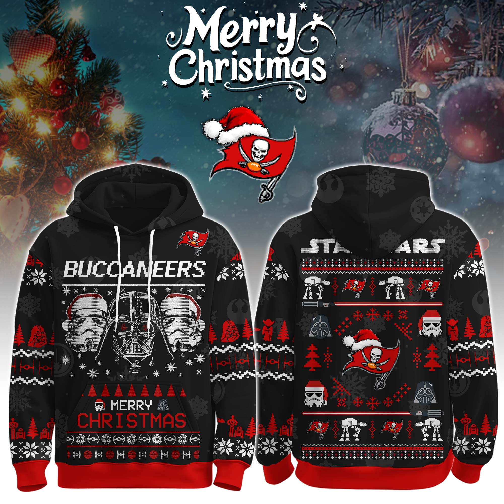 Buildercar - Premium NFL Tampa Bay Buccaneers x StarwArsenal Merry Christmas Hoodie V1
