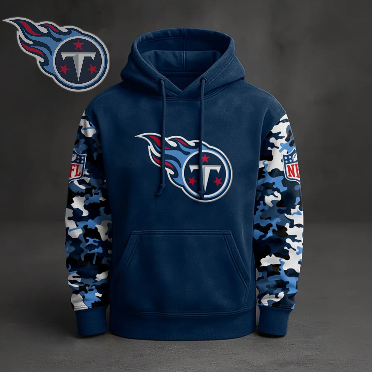 Buildercar - Premium NFL Tennessee Titans Camo Arm Pullover Hoodie V1