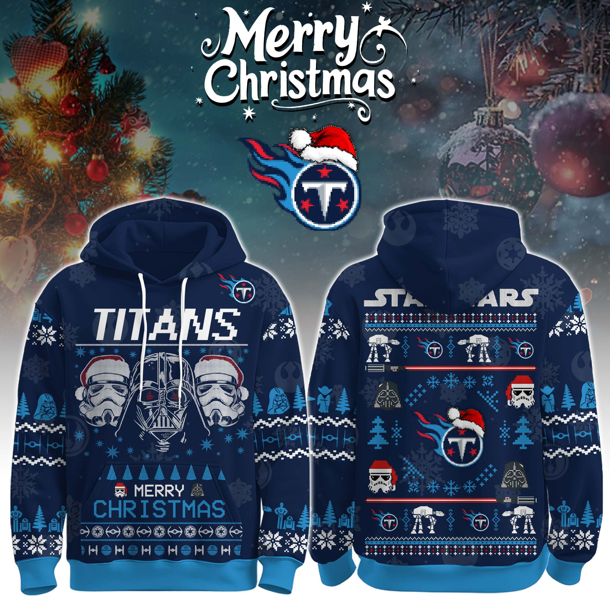 Buildercar - Premium NFL Tennessee Titans x StarwArsenal Merry Christmas Hoodie V1