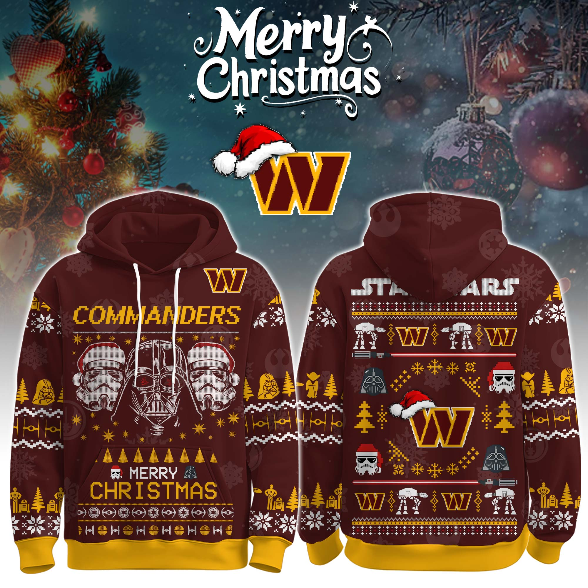 Buildercar - Premium NFL Washington Commanders x StarwArsenal Merry Christmas Hoodie V1