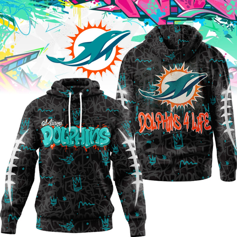 Buildercar - Premium NFL x Miami Dolphins Special Graffiti My Team 4 Life Hoodie NDT TDT