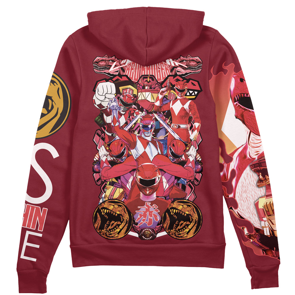 Buildercar - Red Ranger Mighty Morphin Power Rangers Streetwear Zip Hoodie Jacket