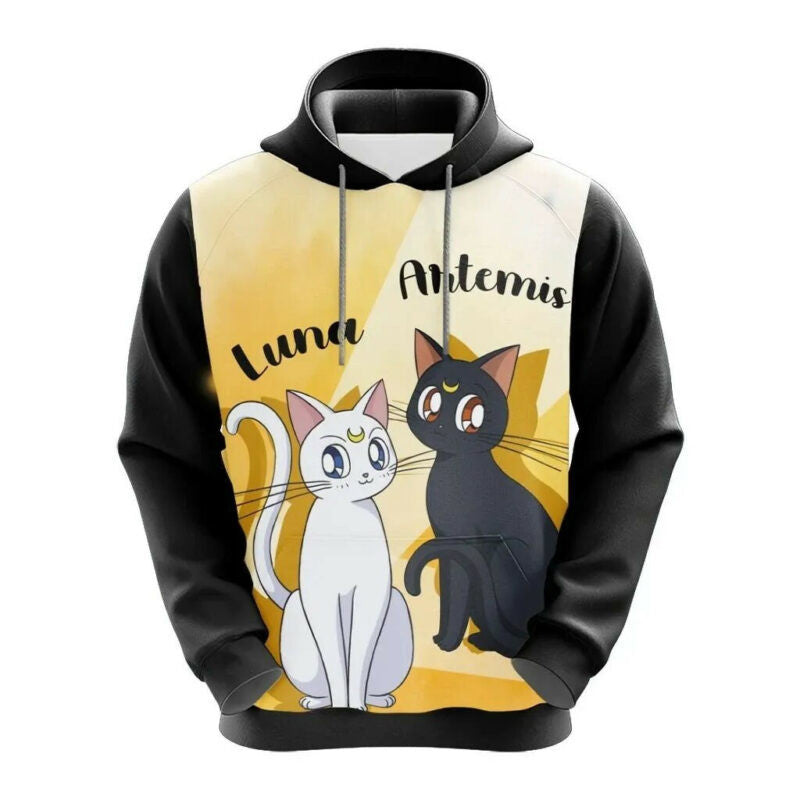 Buildercar - Sailor Moon Cats Luna Artemis Black 3d Hoodie