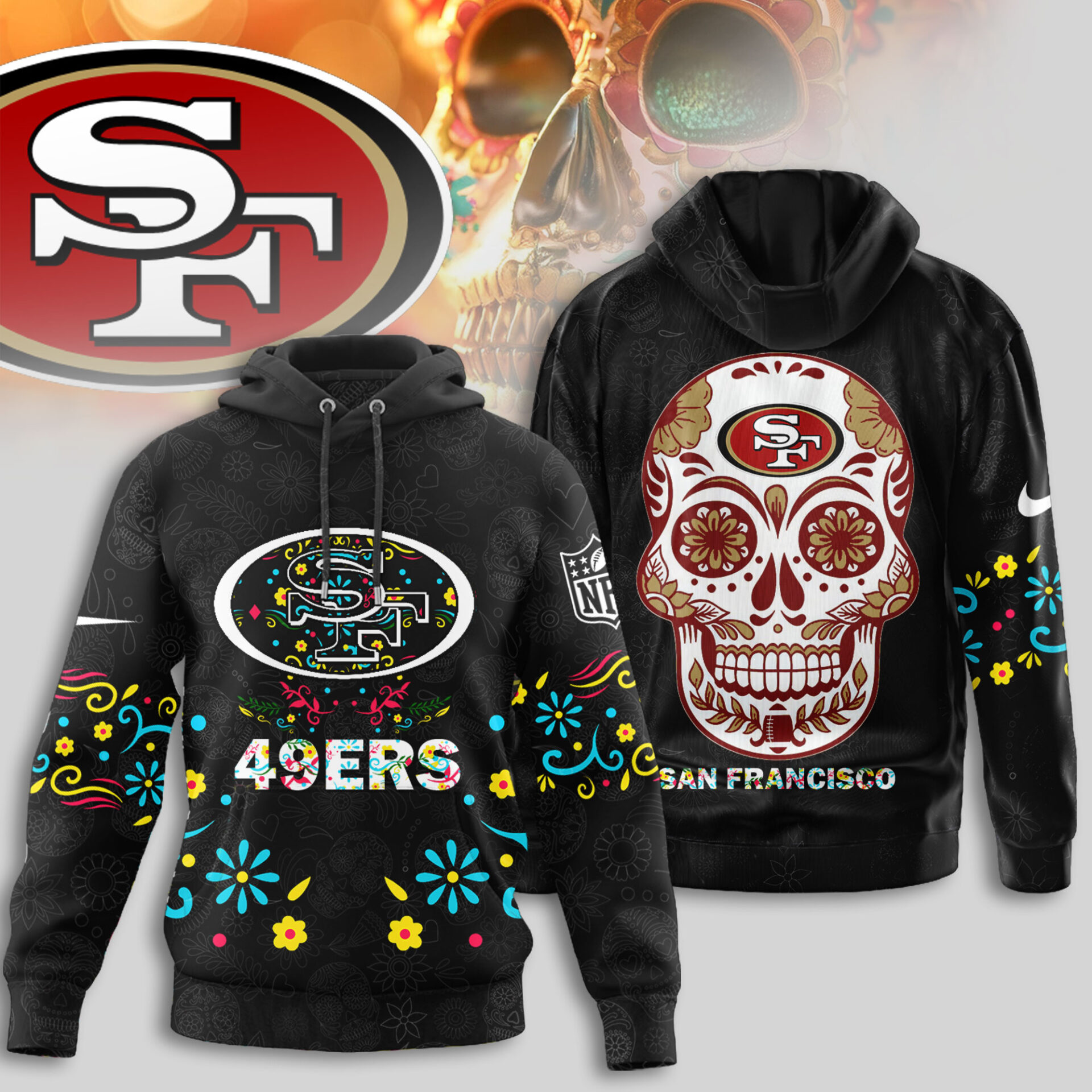 Buildercar - San Francisco 49ers | Premium NFL Dia de los Muertos Limited Editions Hoodie