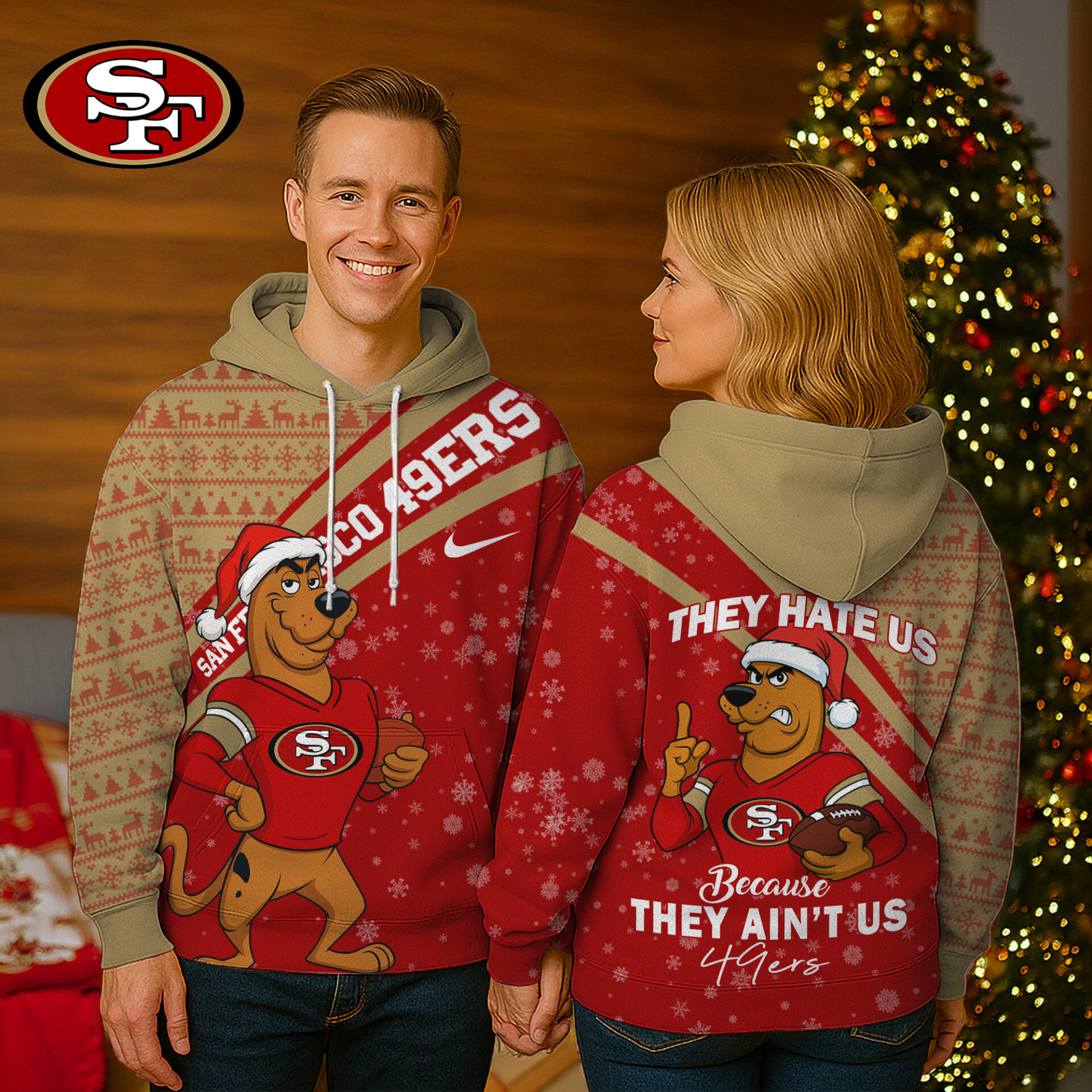 Buildercar - San Francisco 49ers | Premium NFL Funny Christmas Scooby Doo 3D Hoodie