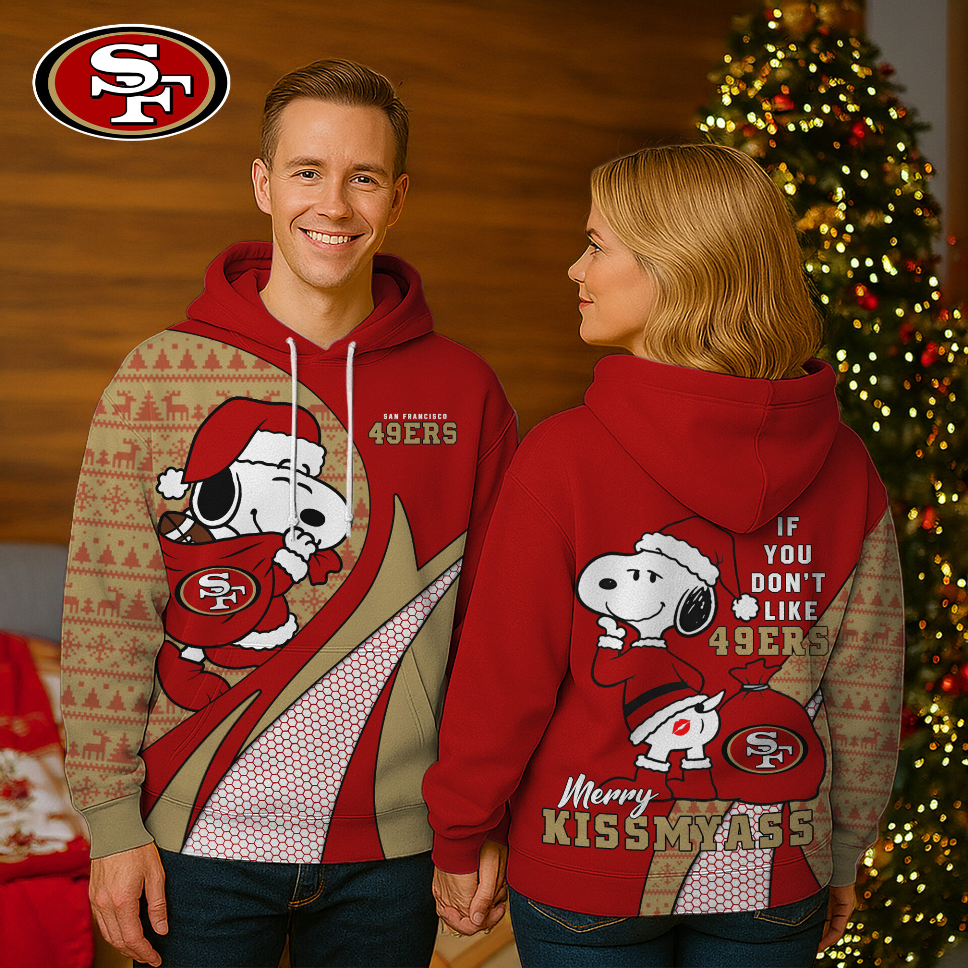 Buildercar - San Francisco 49ers Premium NFL Funny Christmas Snoopy 3D Hoodie
