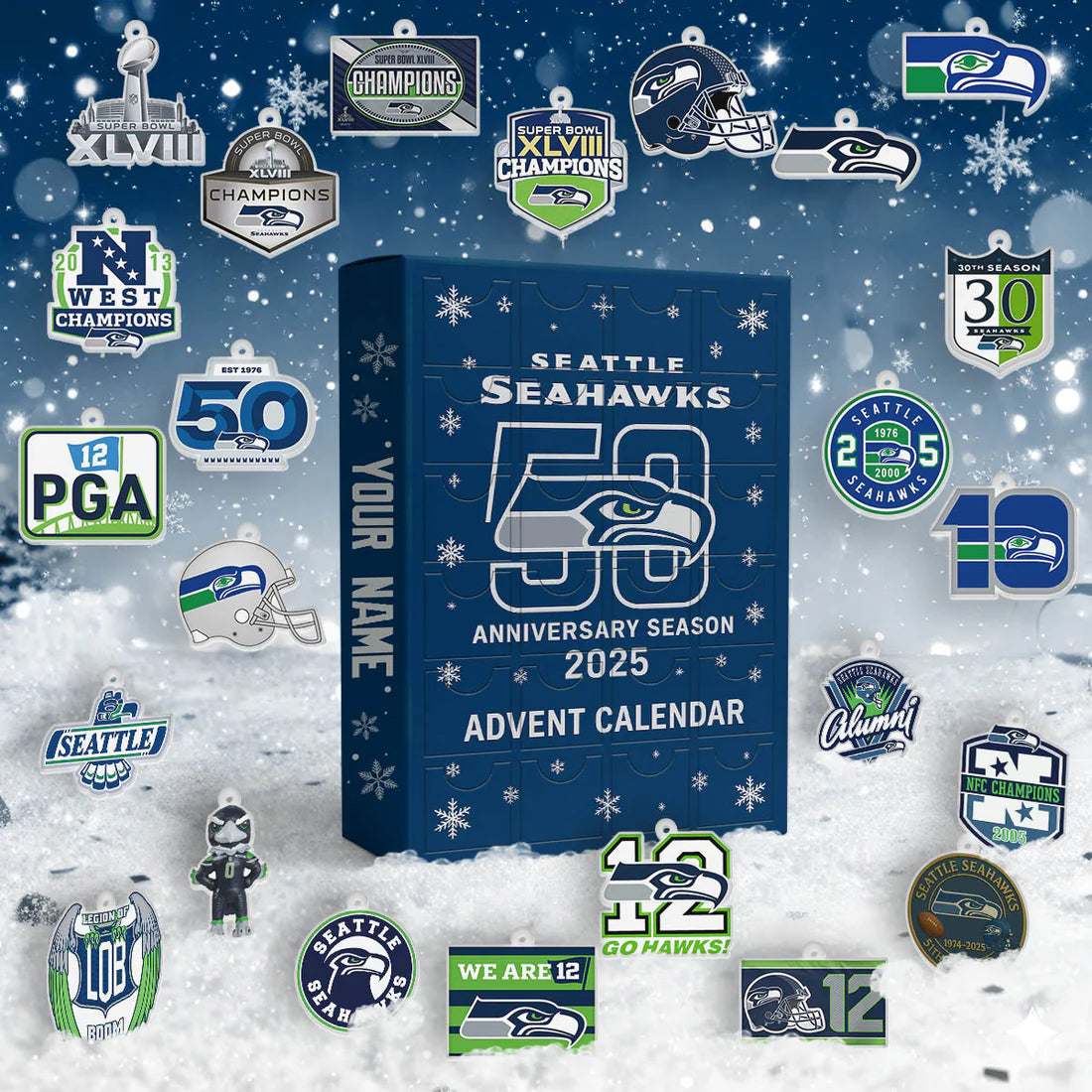 Buildercar - Seattle Seahawks Advent Calendar 2025 - Christmas Gift -2D Acrylic