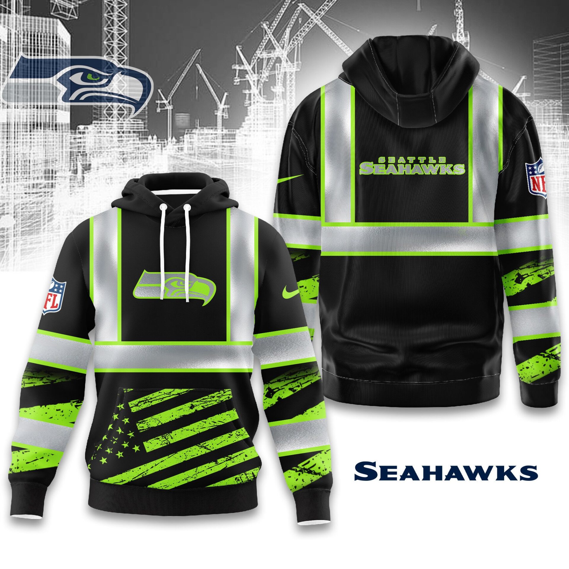 Buildercar - Seattle Seahawks | Premium NFL Safety Hi-Vis Hoodie