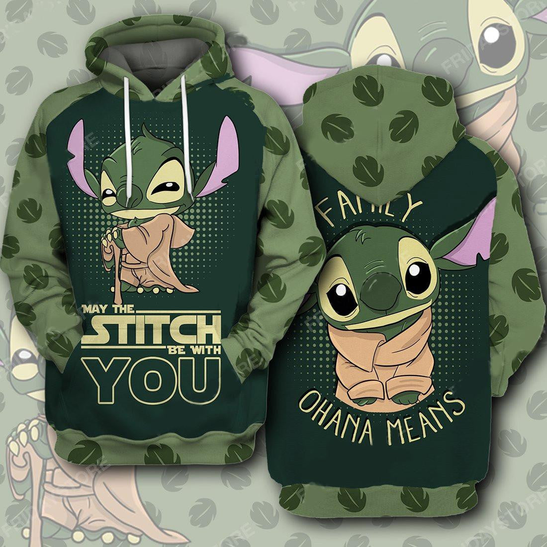 Buildercar - Stitch Disney, Stitch Baby Yoda, Family Ohana Means, May The Stitch Be With You All Over Print Hoodie