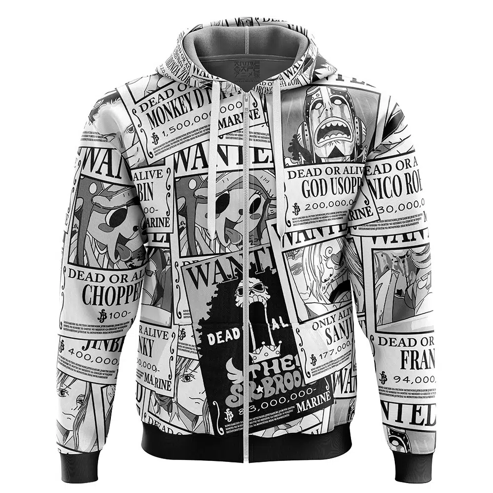 Buildercar - Straw Hat Wanted Pattern One Piece Zip Hoodie Jacket